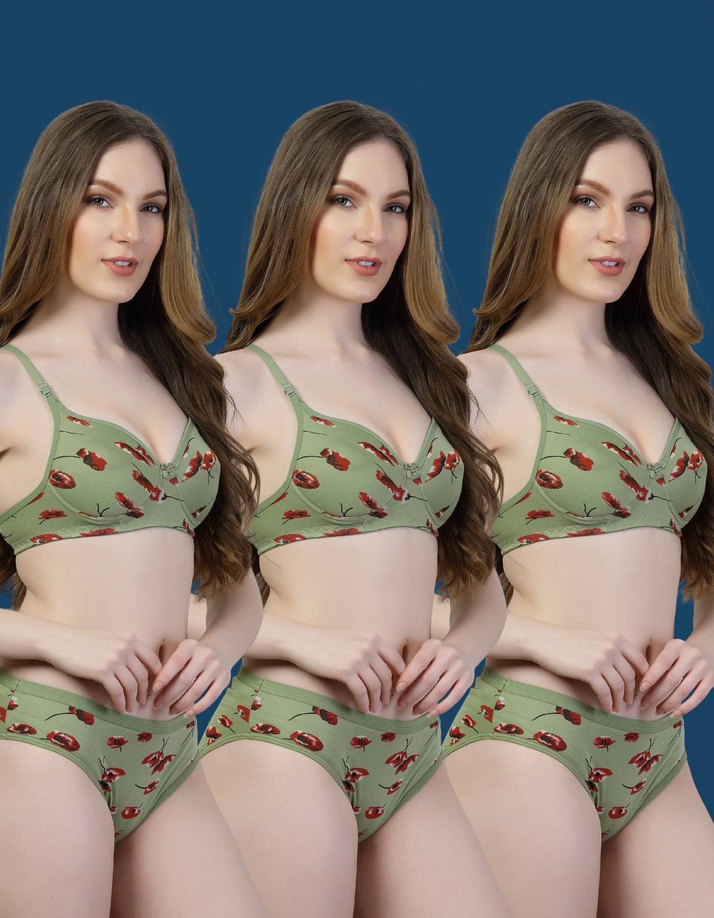     			ADORNSTAR Pack of 3 Cotton Blend Bra & Panty Set For Women ( Green )