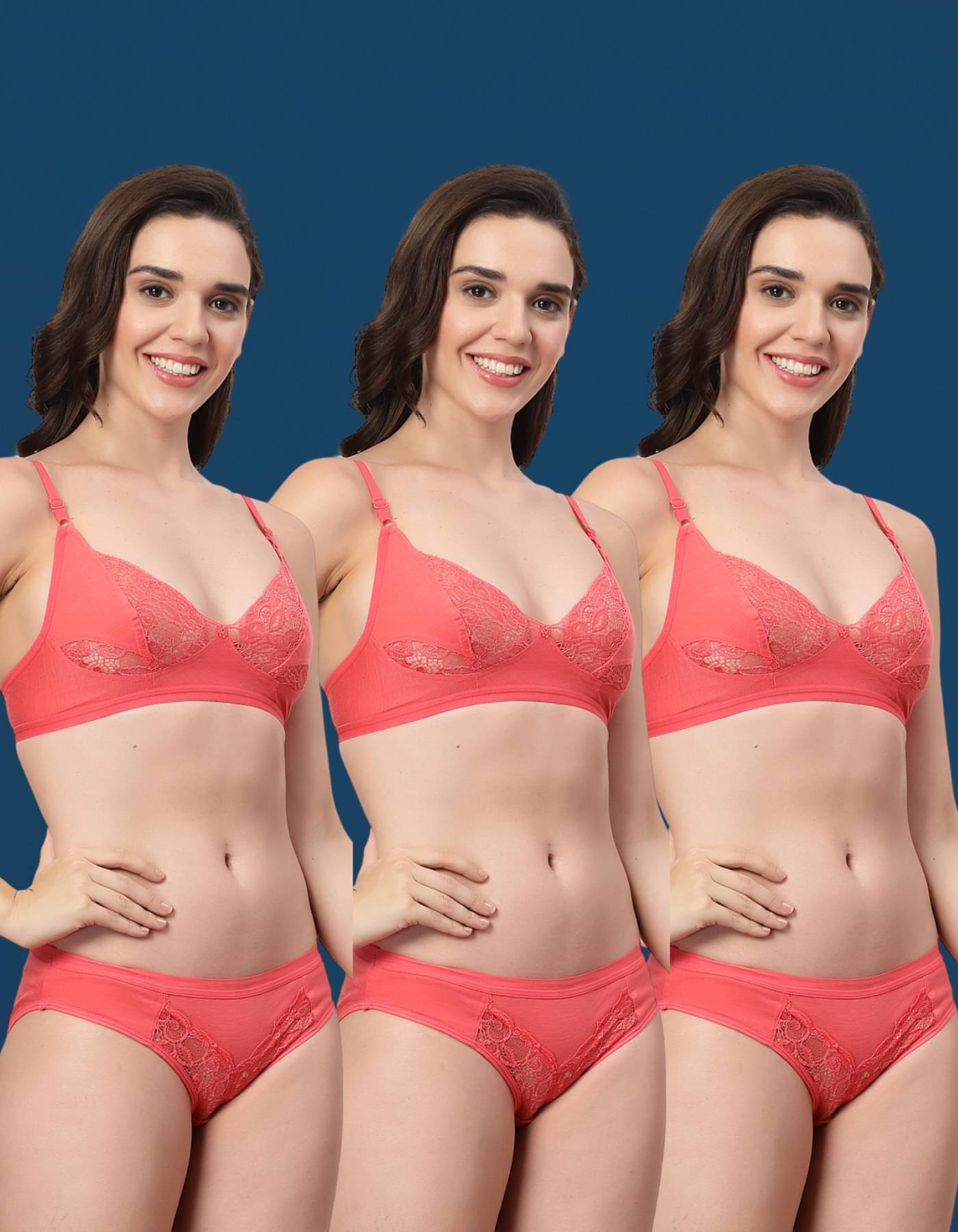 ADORNSTAR Pack of 3 Cotton Blend Bra & Panty Set For Women ( Pink ) ADORNSTAR Pack of 3 Cotton Blend Bra & Panty Set For Women ( Pink )