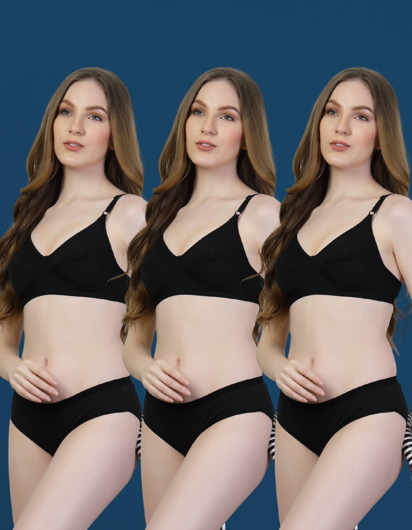     			ADORNSTAR Pack of 3 Cotton Blend Bra & Panty Set For Women ( Black )