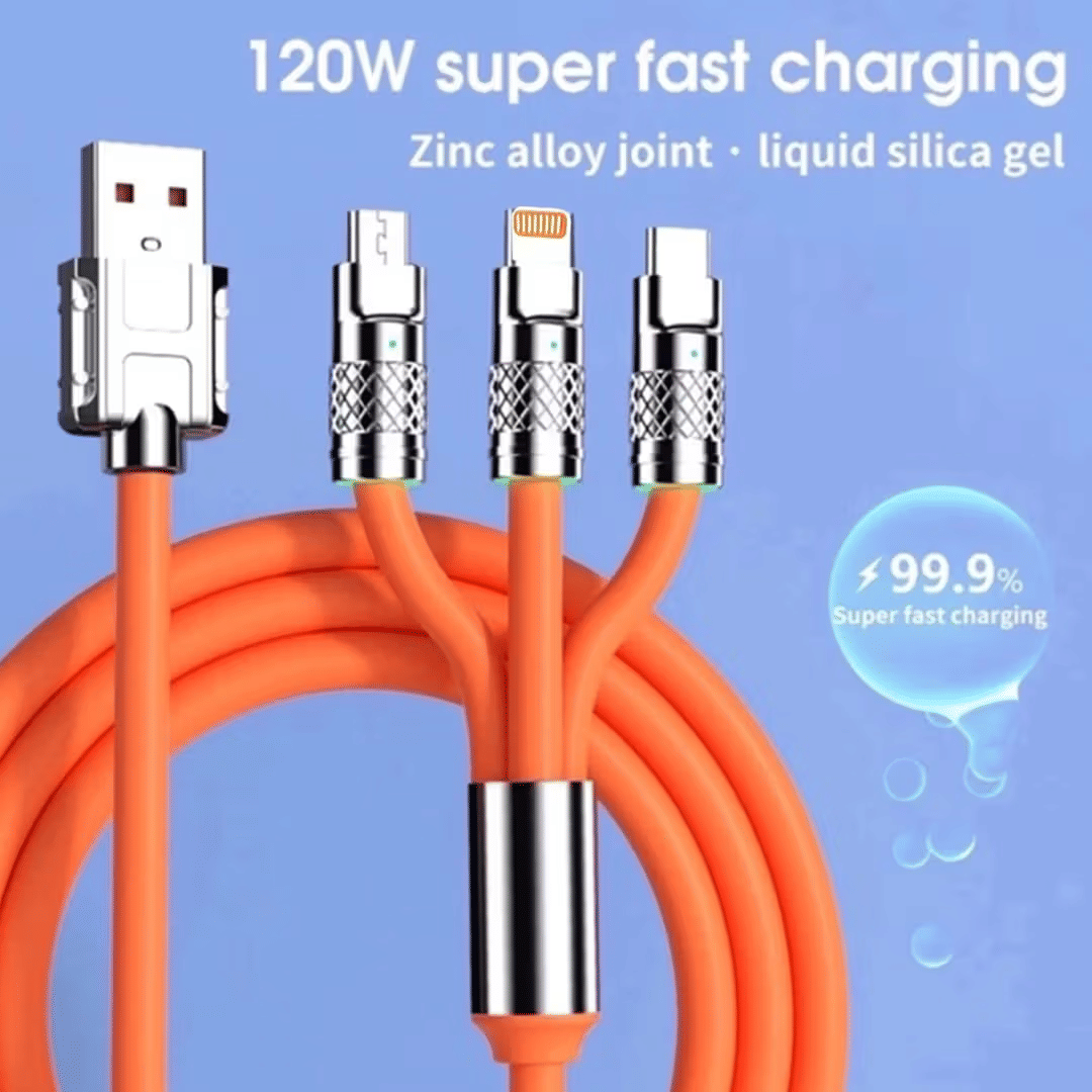     			All-in-One Fast Charging Cable – USB-C, Micro USB, Lightning – Perfect for Travel & Everyday Use