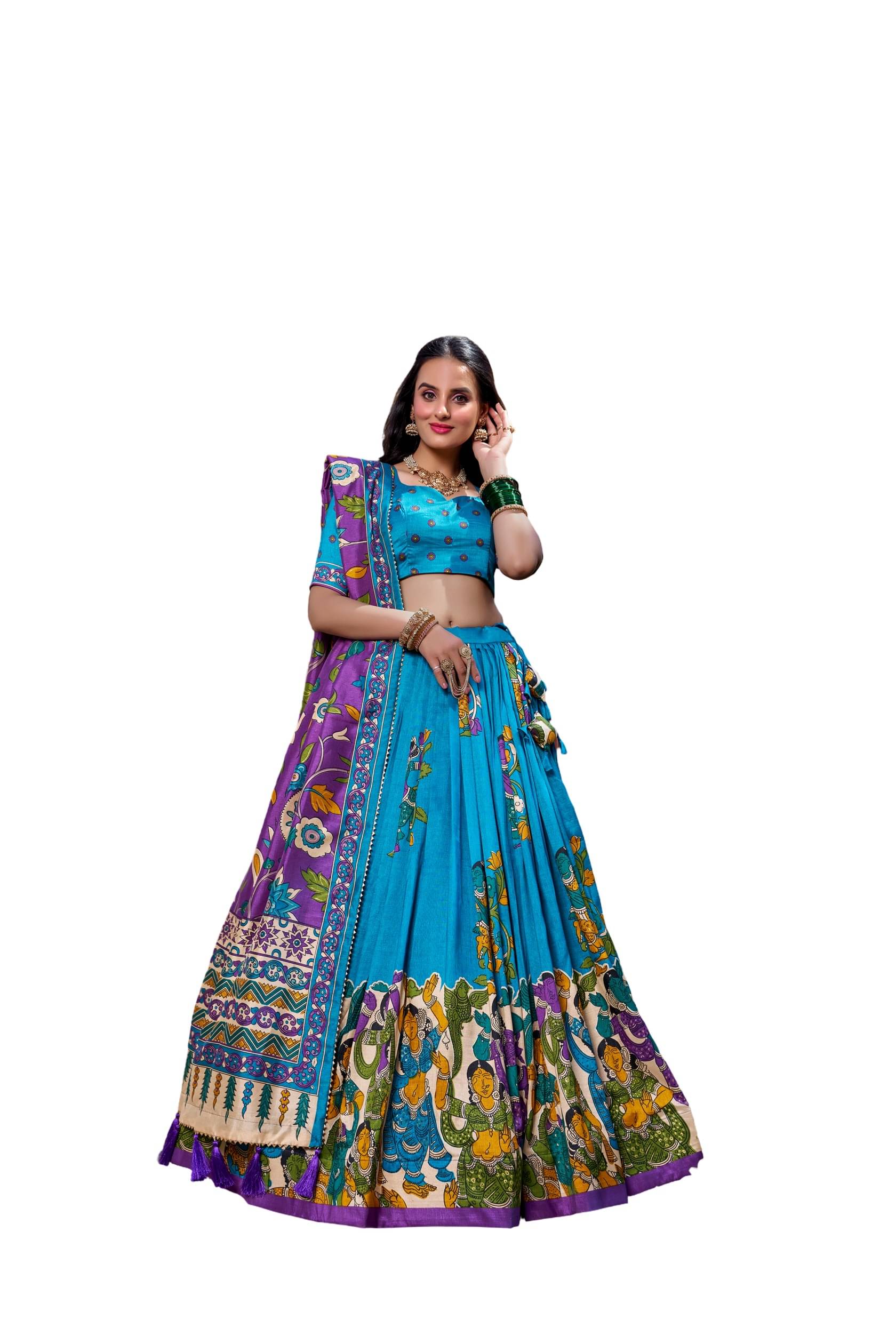 CYNOR Blue Tussar Silk Chaniya Choli Semi Stitched Lehenga Single CYNOR Blue Tussar Silk Chaniya Choli Semi Stitched Lehenga Single