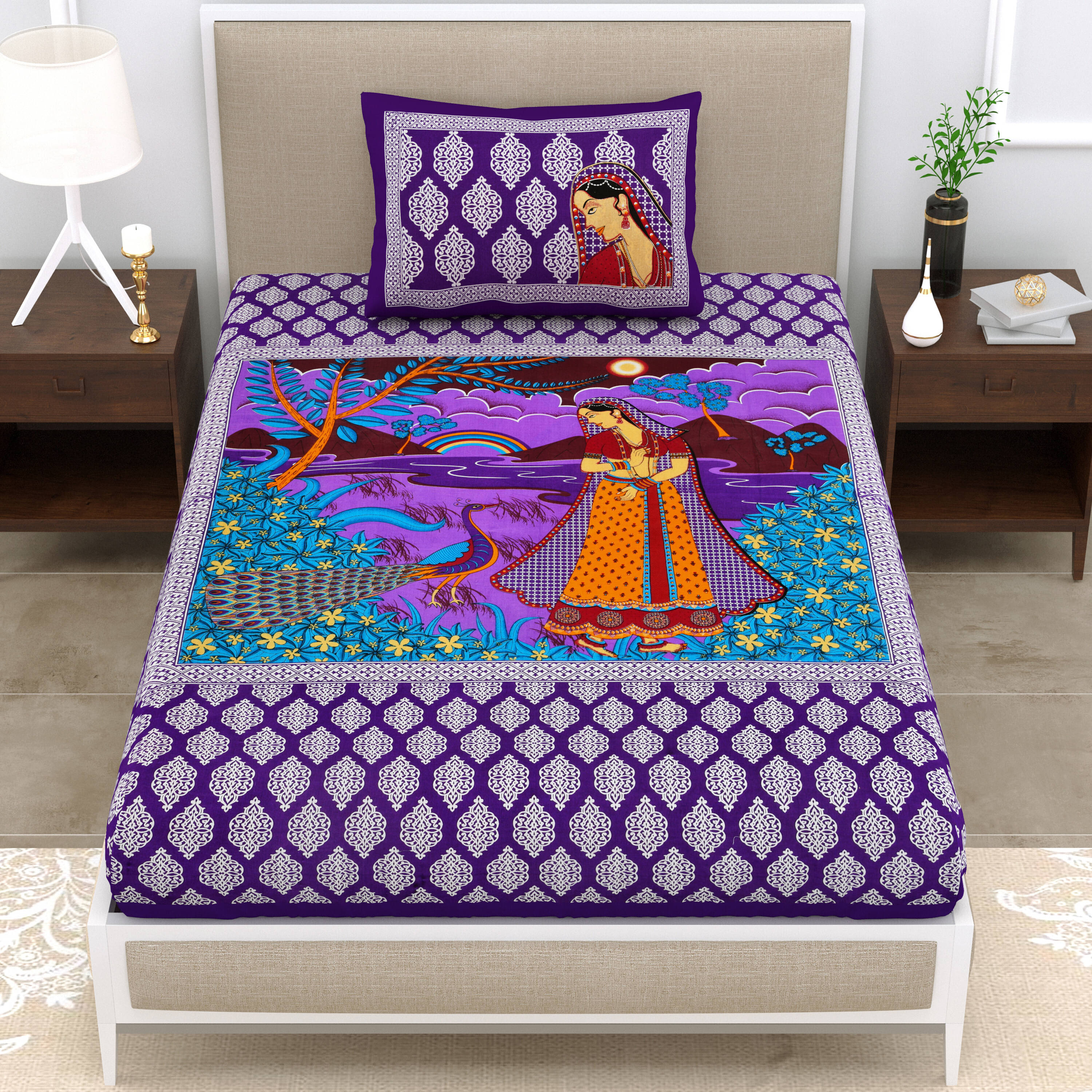     			Cosito Cotton 1 Single Bedsheet with 2 Pillow Covers ( Purple )