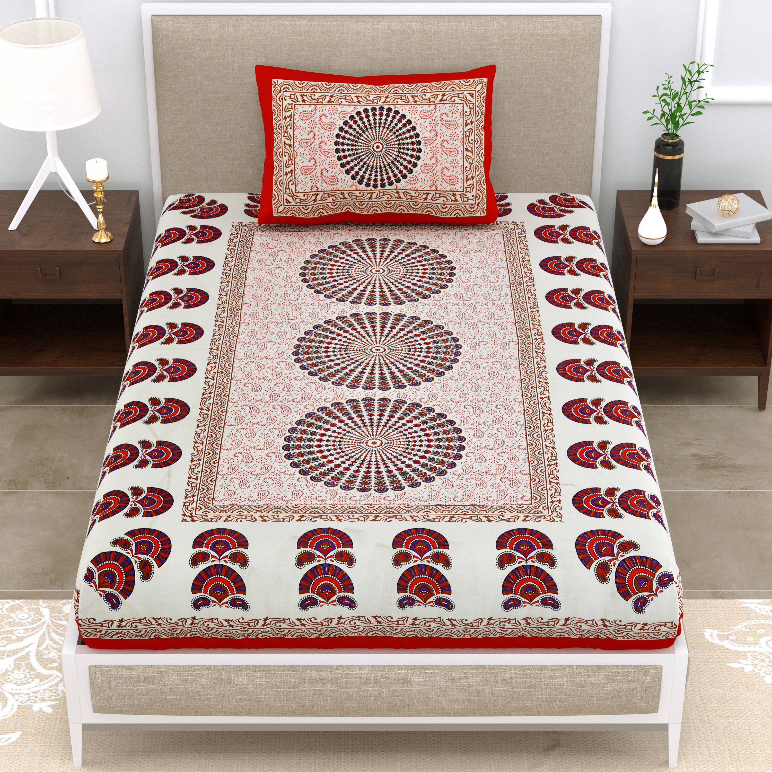     			Cosito Cotton 1 Single Bedsheet with 2 Pillow Covers ( Red )