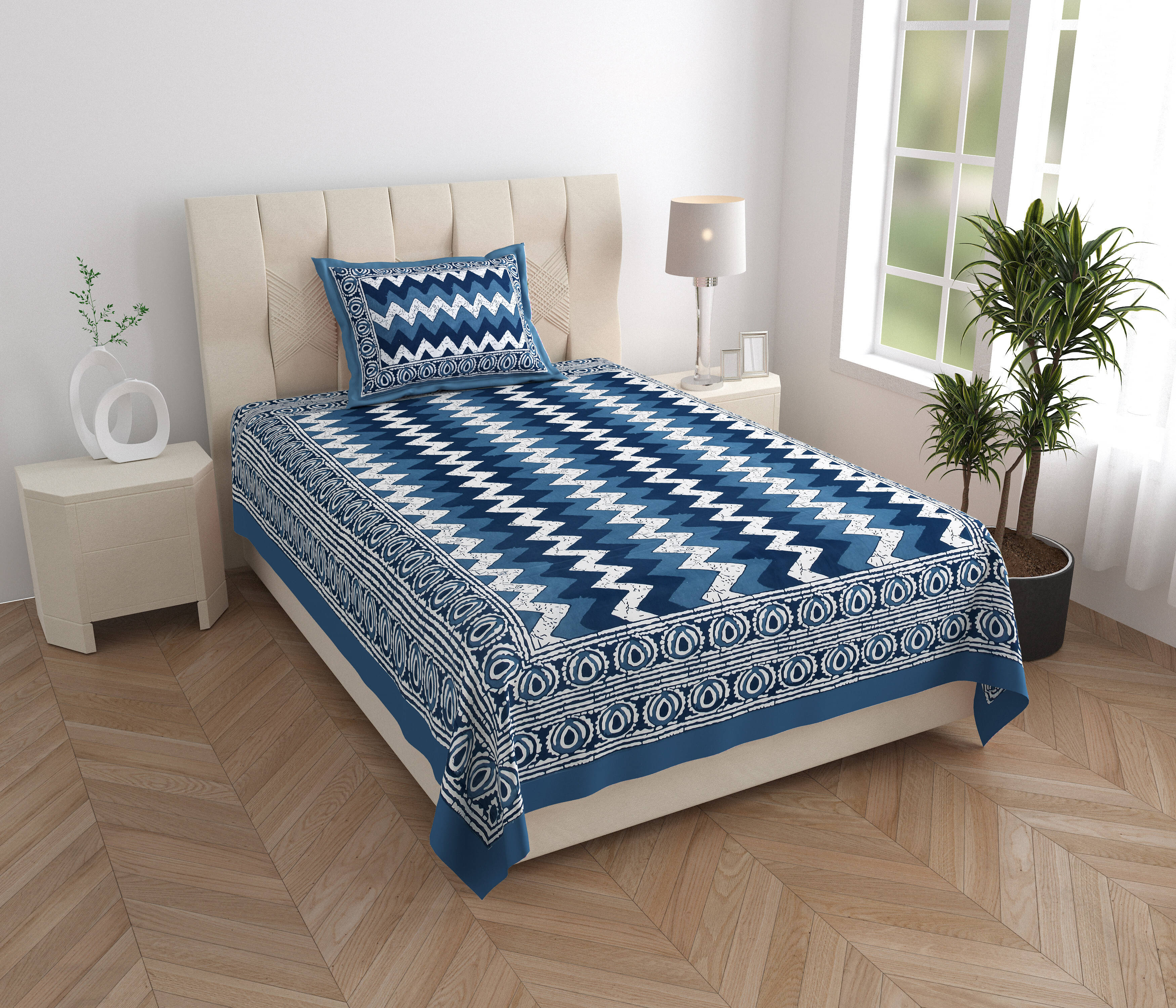 Cosito Cotton 1 Single Bedsheet with 2 Pillow Covers ( Blue )     			Cosito Cotton 1 Single Bedsheet with 2 Pillow Covers ( Blue )