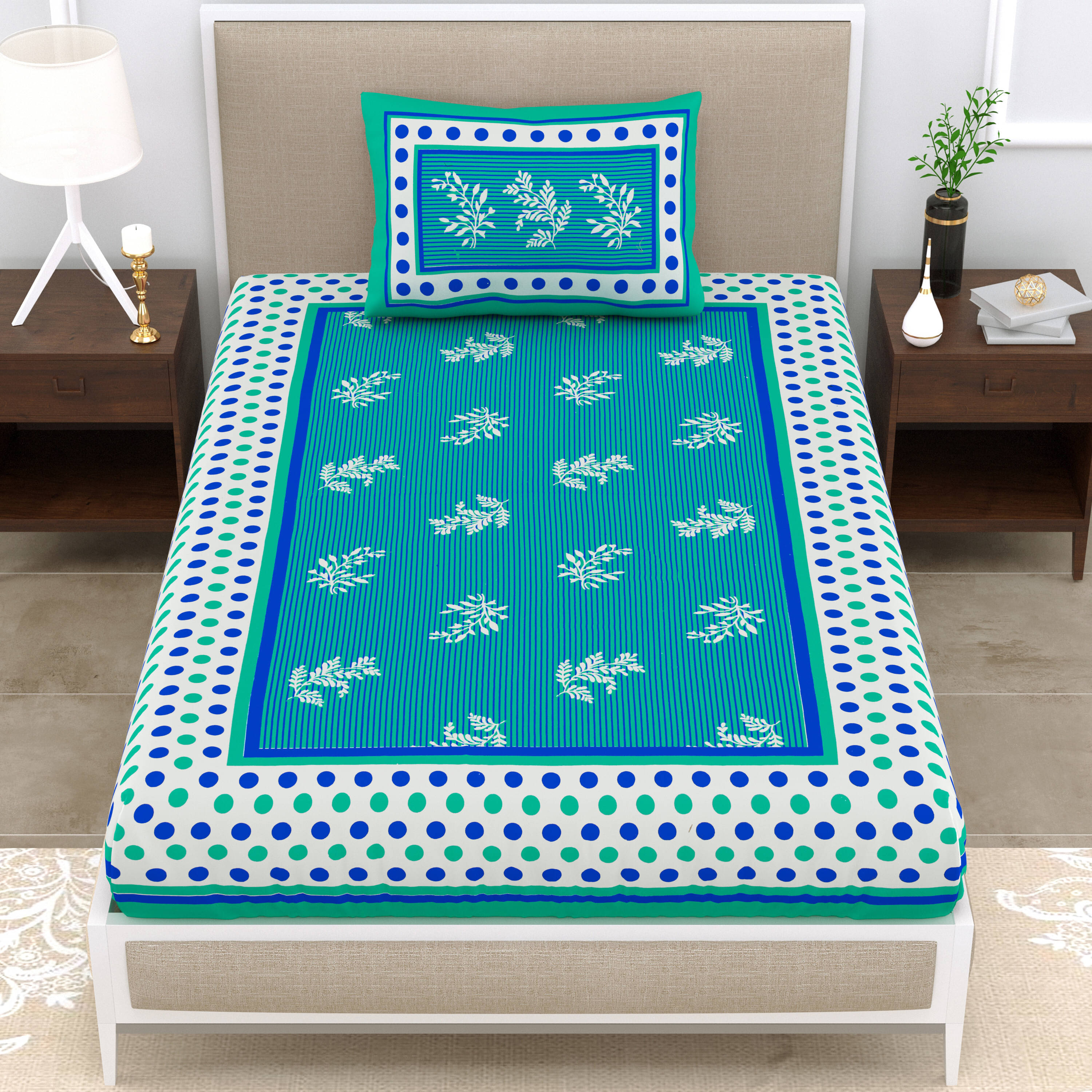 Cosito Cotton 1 Single Bedsheet with 2 Pillow Covers ( Green ) Cosito Cotton 1 Single Bedsheet with 2 Pillow Covers ( Green )