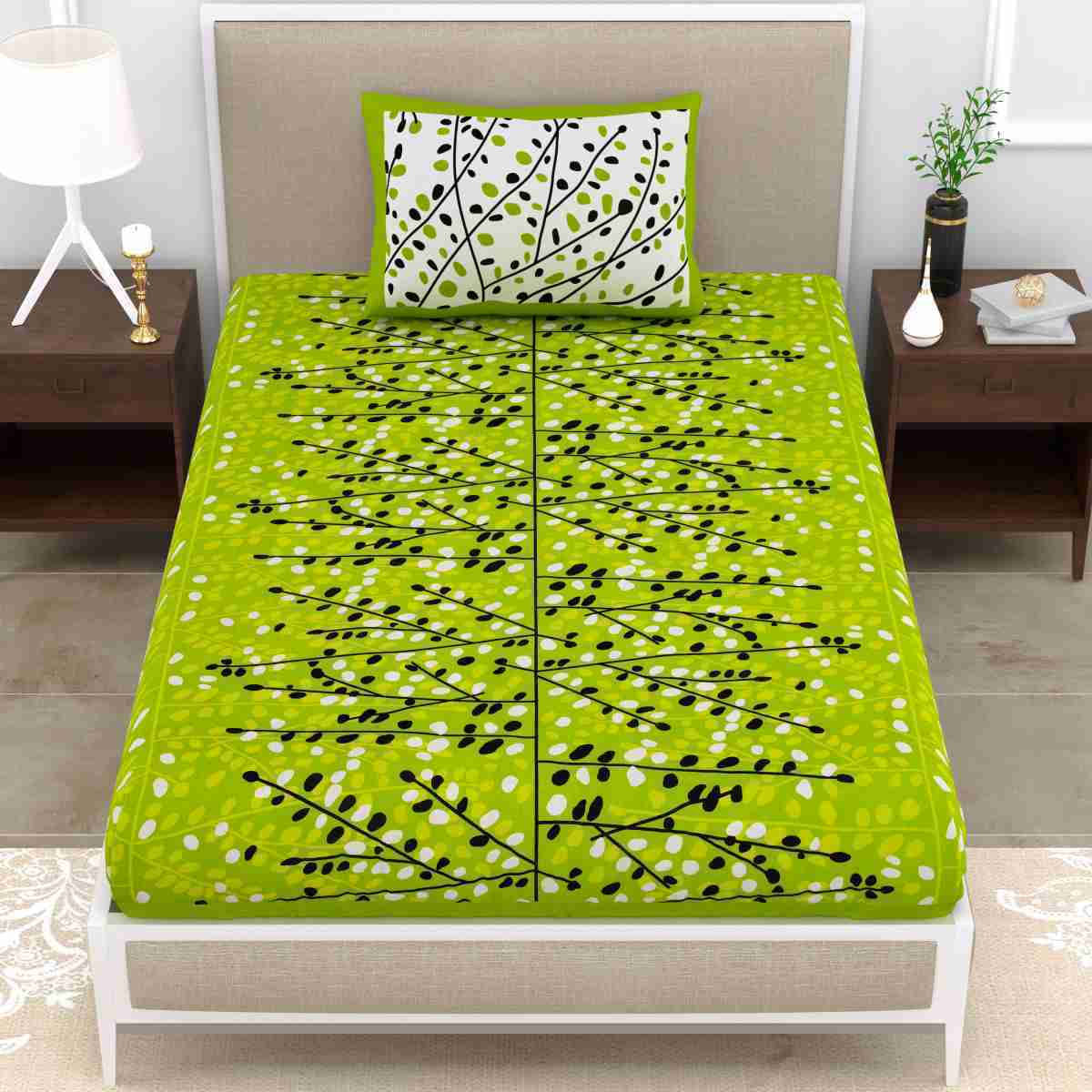 Cosito Cotton 1 Single Bedsheet with 2 Pillow Covers ( Green ) Cosito Cotton 1 Single Bedsheet with 2 Pillow Covers ( Green )