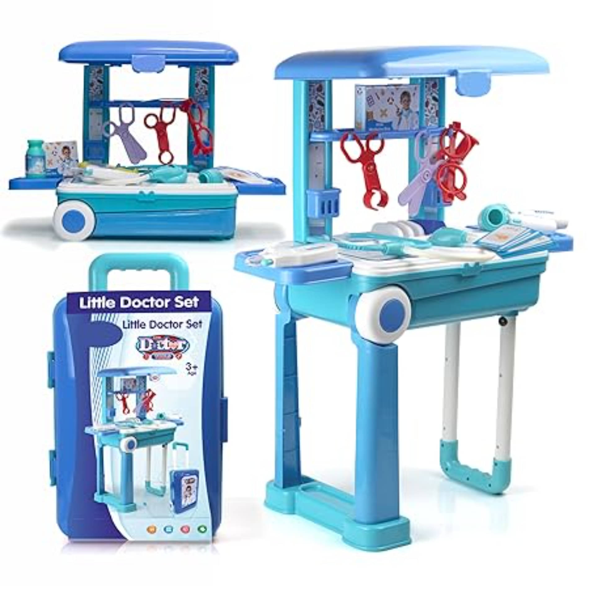     			Doctor Set, 2 in 1 Playset Case Workbench With Nurse Medical Box and Suitcase Trolley, Multi Color