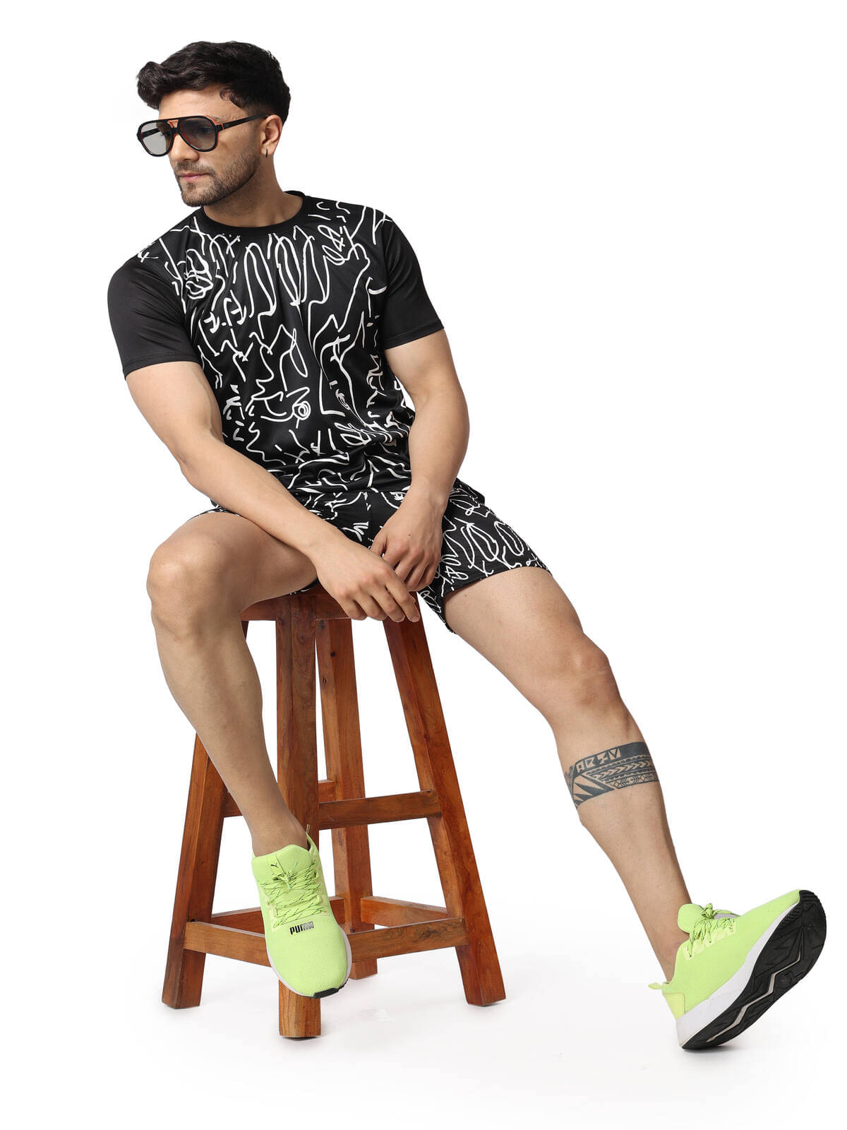     			FLIRTY SOUL Men's T-shirt With Shorts Co-Ords Set ( Pack of 1 , Black )