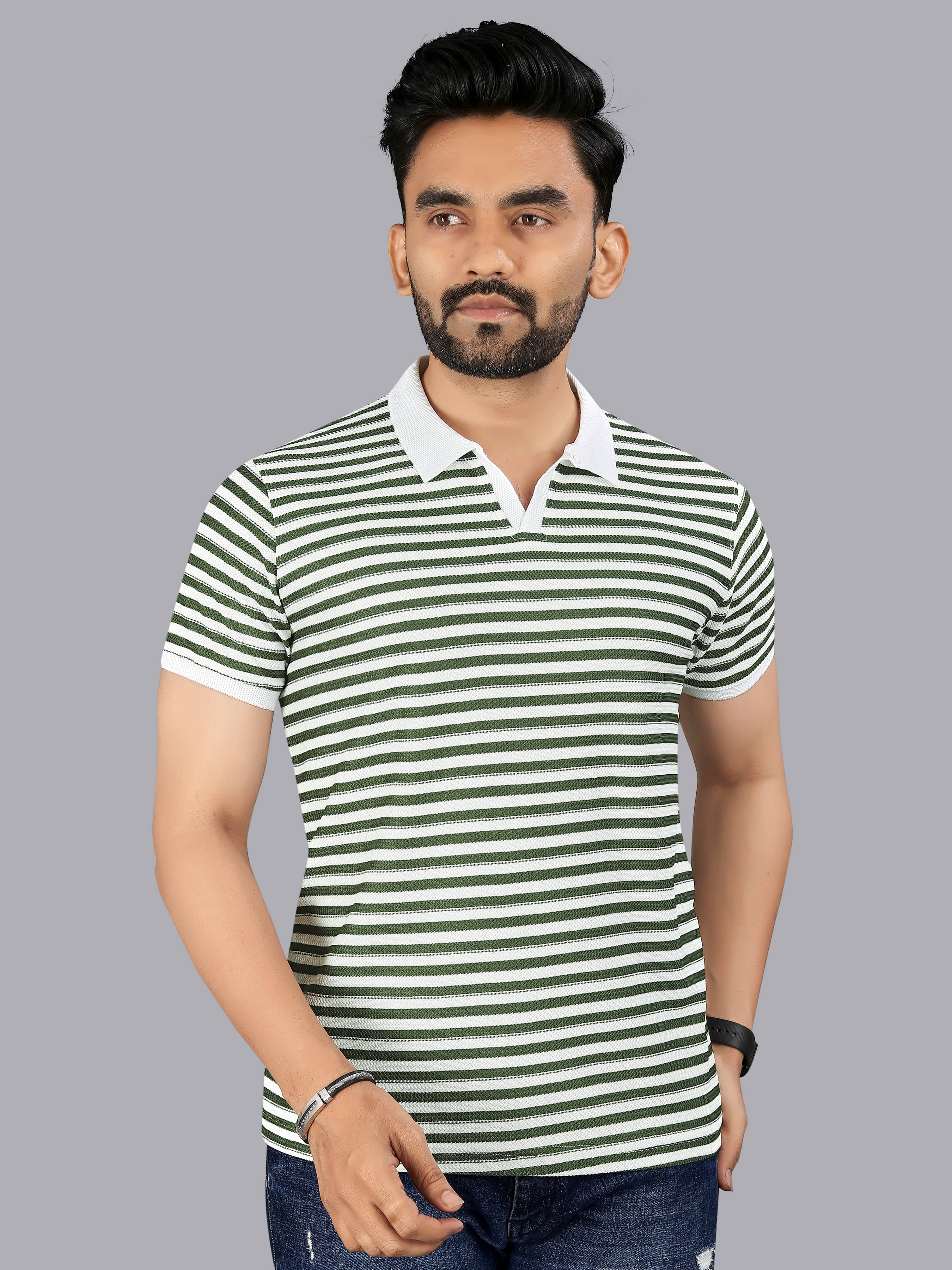     			FTX Men Cotton Blend Regular Fit Striped Polo T Shirt ( Green )
