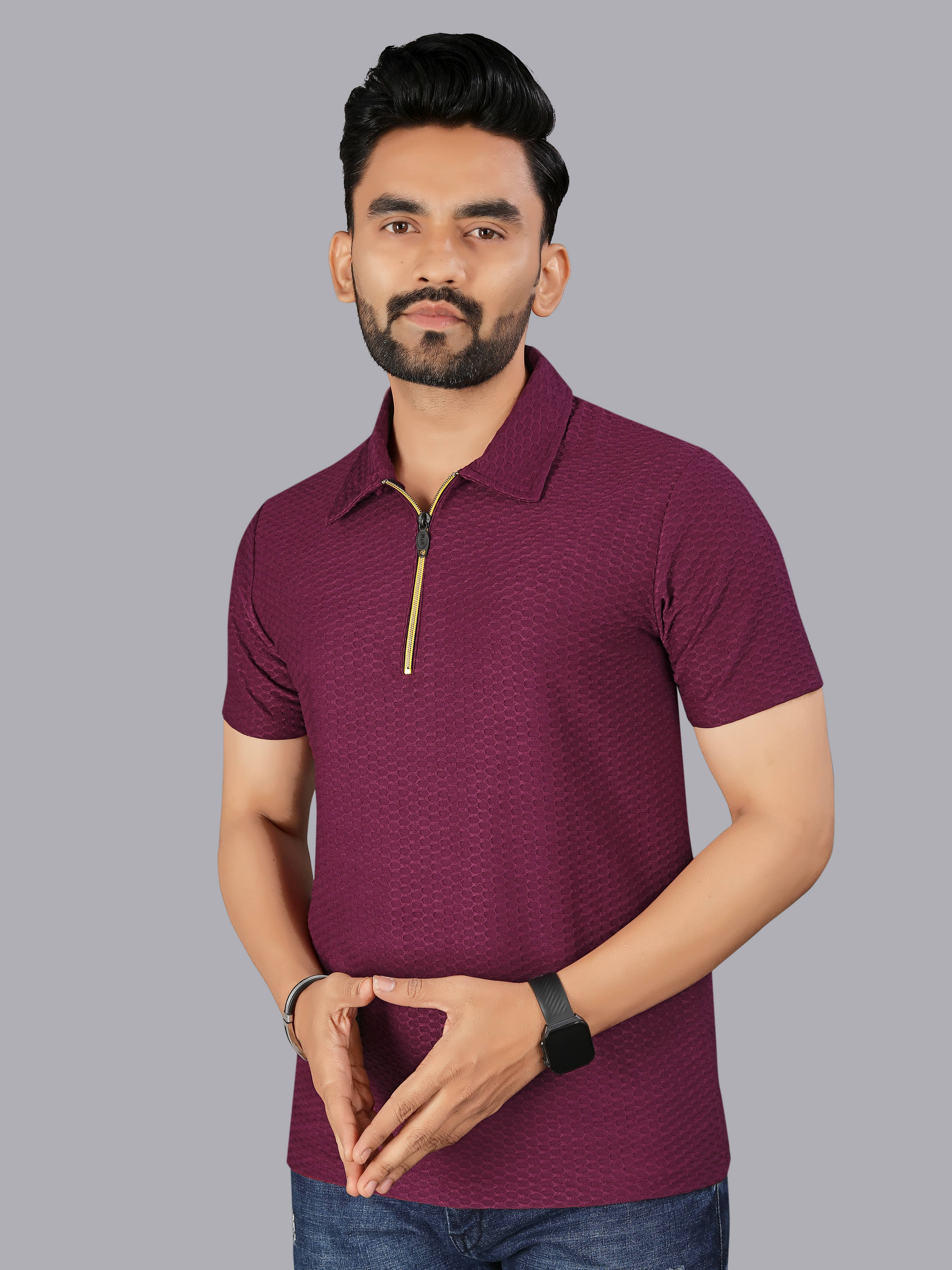     			FTX Men Cotton Blend Regular Fit Solid Polo T Shirt ( Wine )