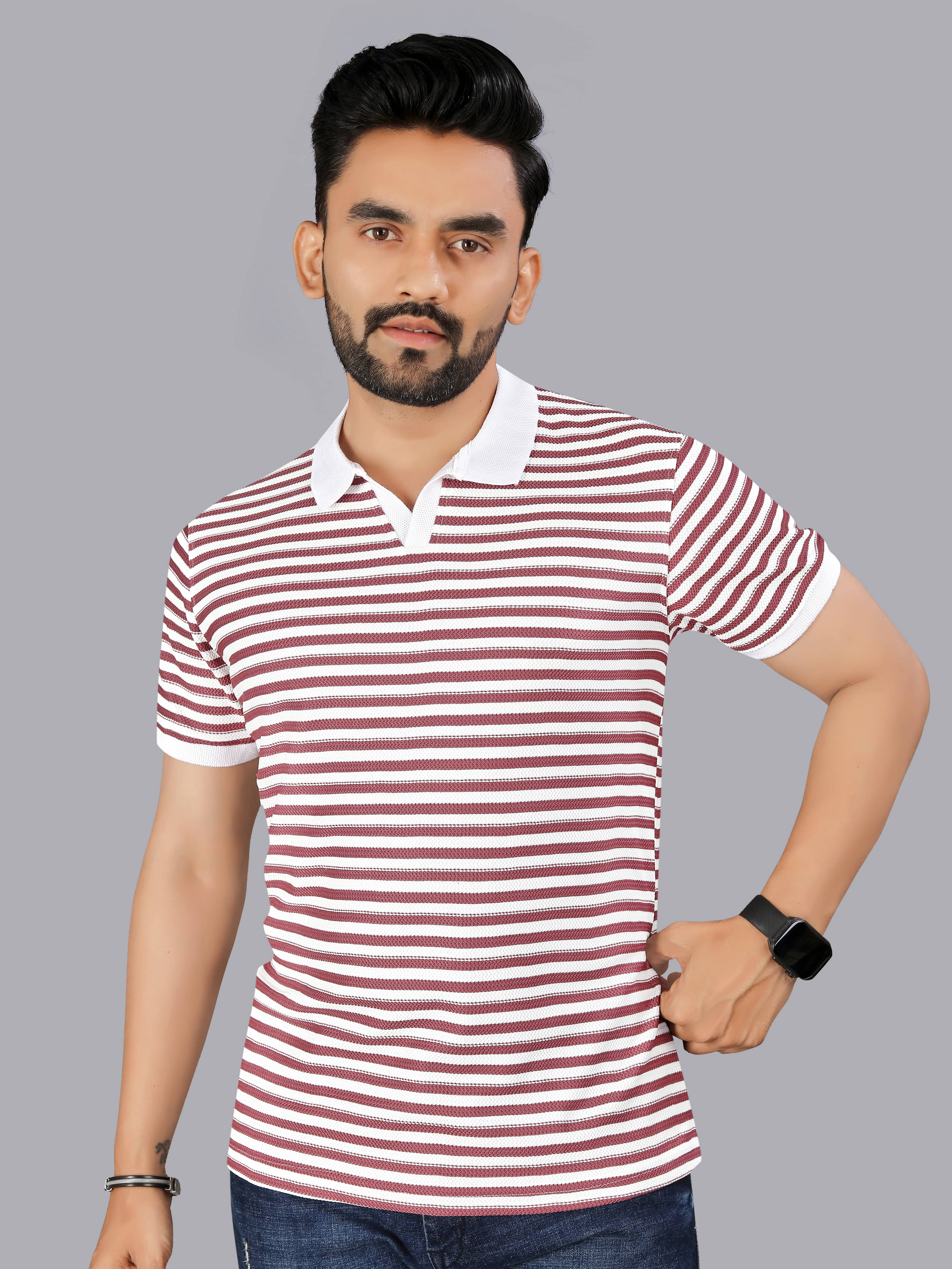    			FTX Men Cotton Blend Regular Fit Striped Polo T Shirt ( Rust )