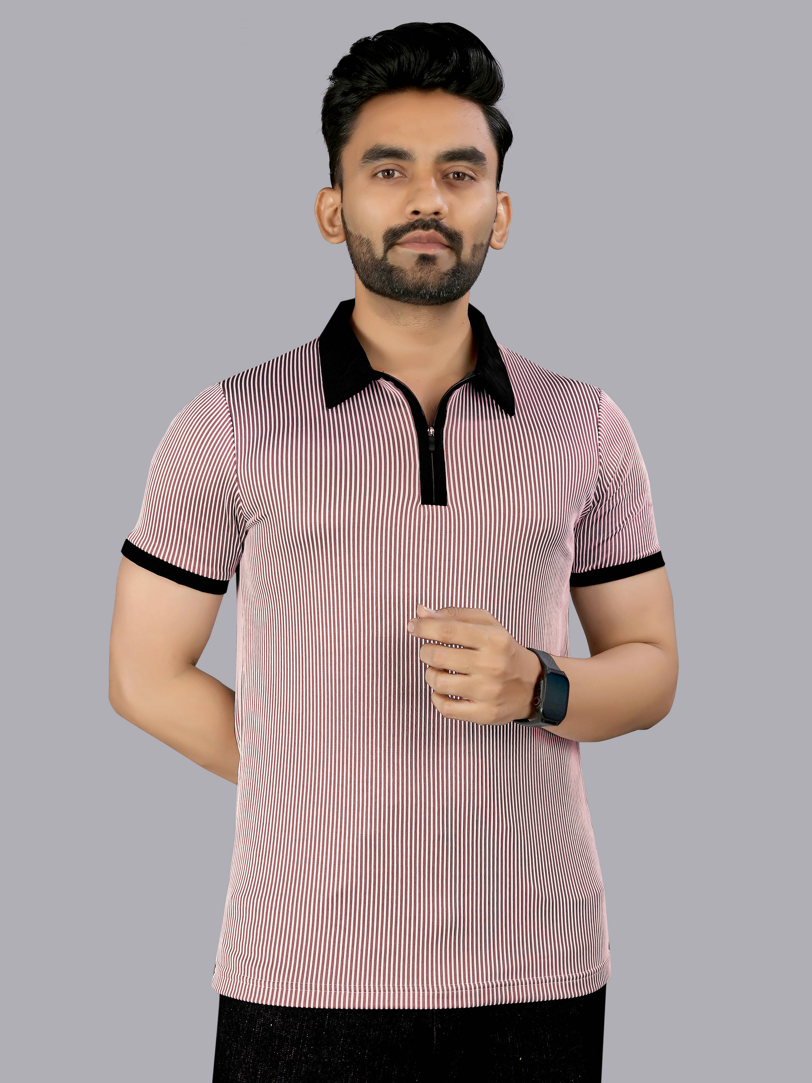     			FTX Men Polyester Regular Fit Striped Polo T Shirt ( Purple )