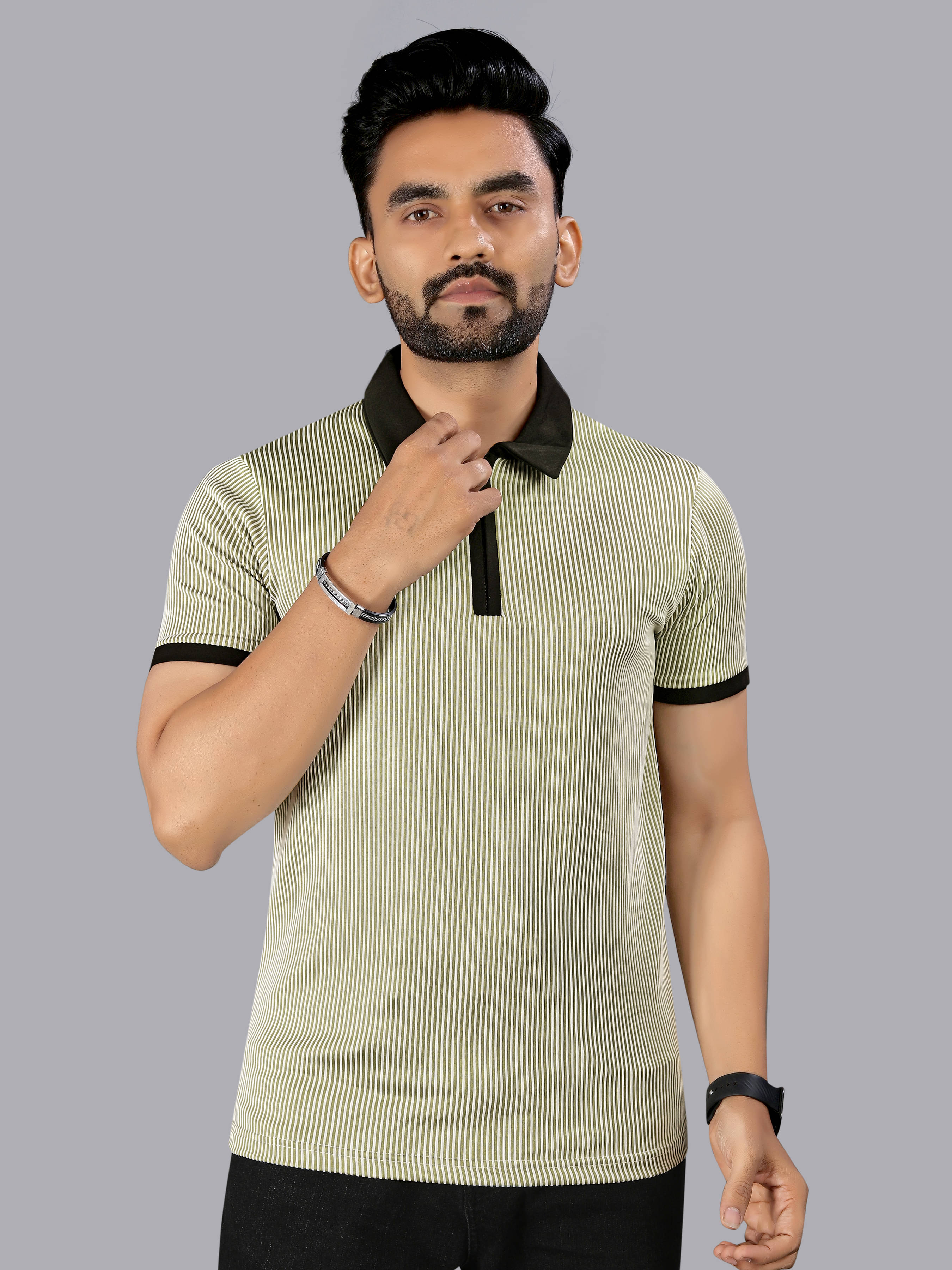 FTX Men Polyester Regular Fit Striped Polo T Shirt ( Olive ) FTX Men Polyester Regular Fit Striped Polo T Shirt ( Olive )