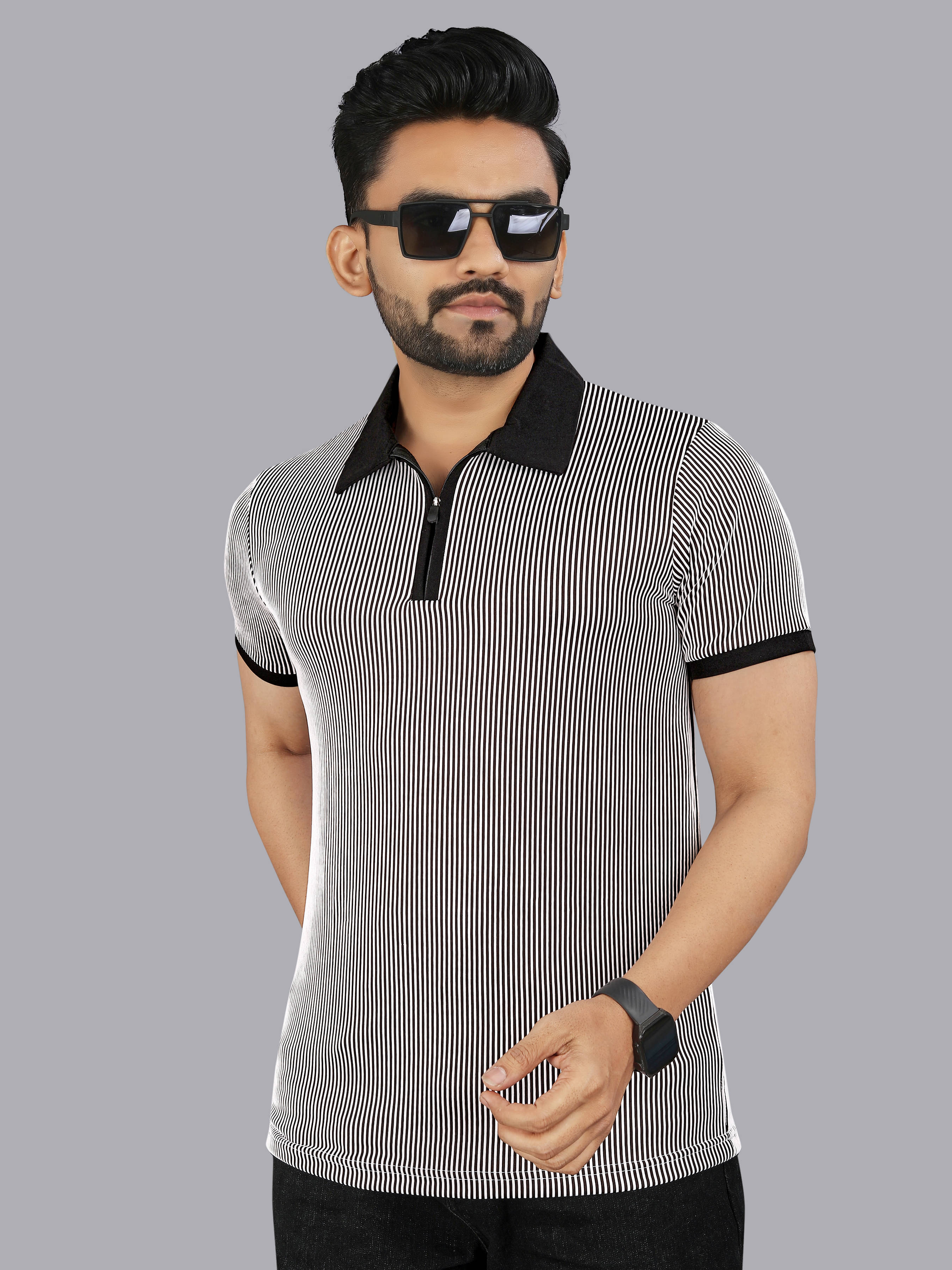     			FTX Men Polyester Regular Fit Striped Polo T Shirt ( Black )