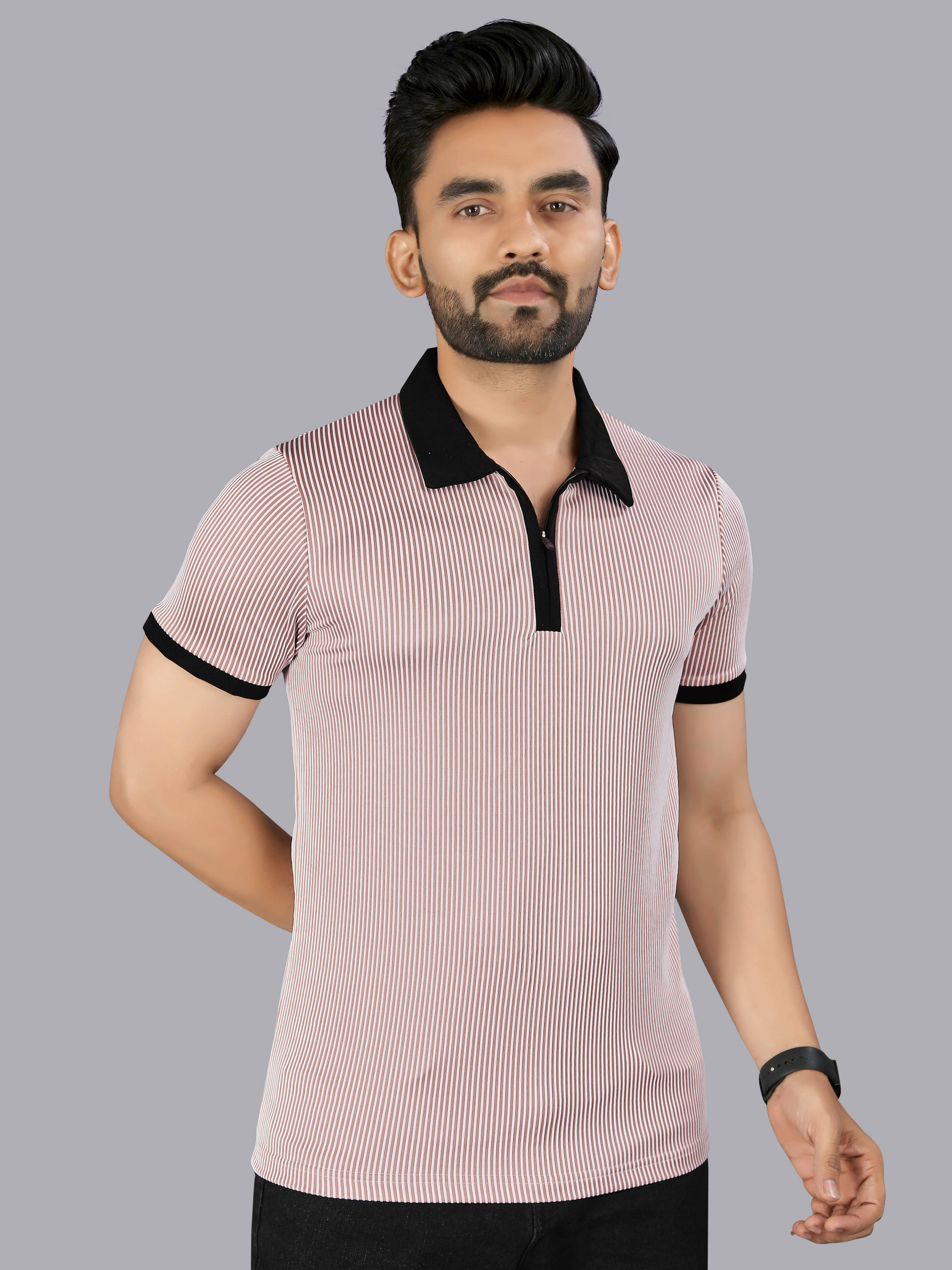     			FTX Men Polyester Regular Fit Striped Polo T Shirt ( Beige )