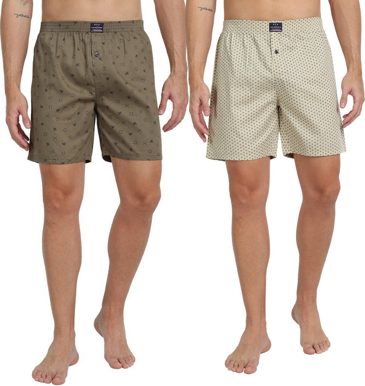FTX Pack of 2 Cotton Boxers For Men's ( Beige )