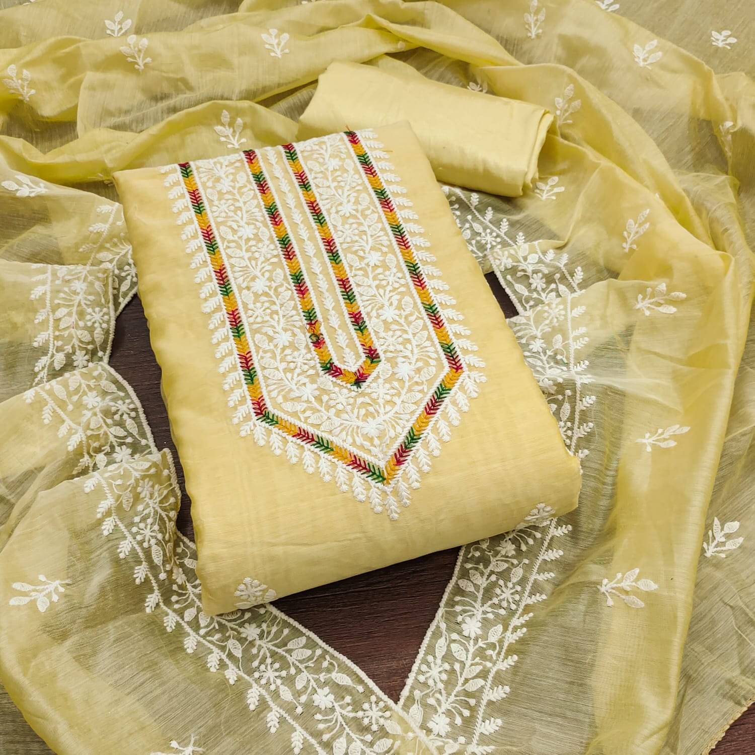 HL SILKMILLS Women Chanderi Unstitched Dress Material ( Yellow )     			HL SILKMILLS Women Chanderi Unstitched Dress Material ( Yellow )