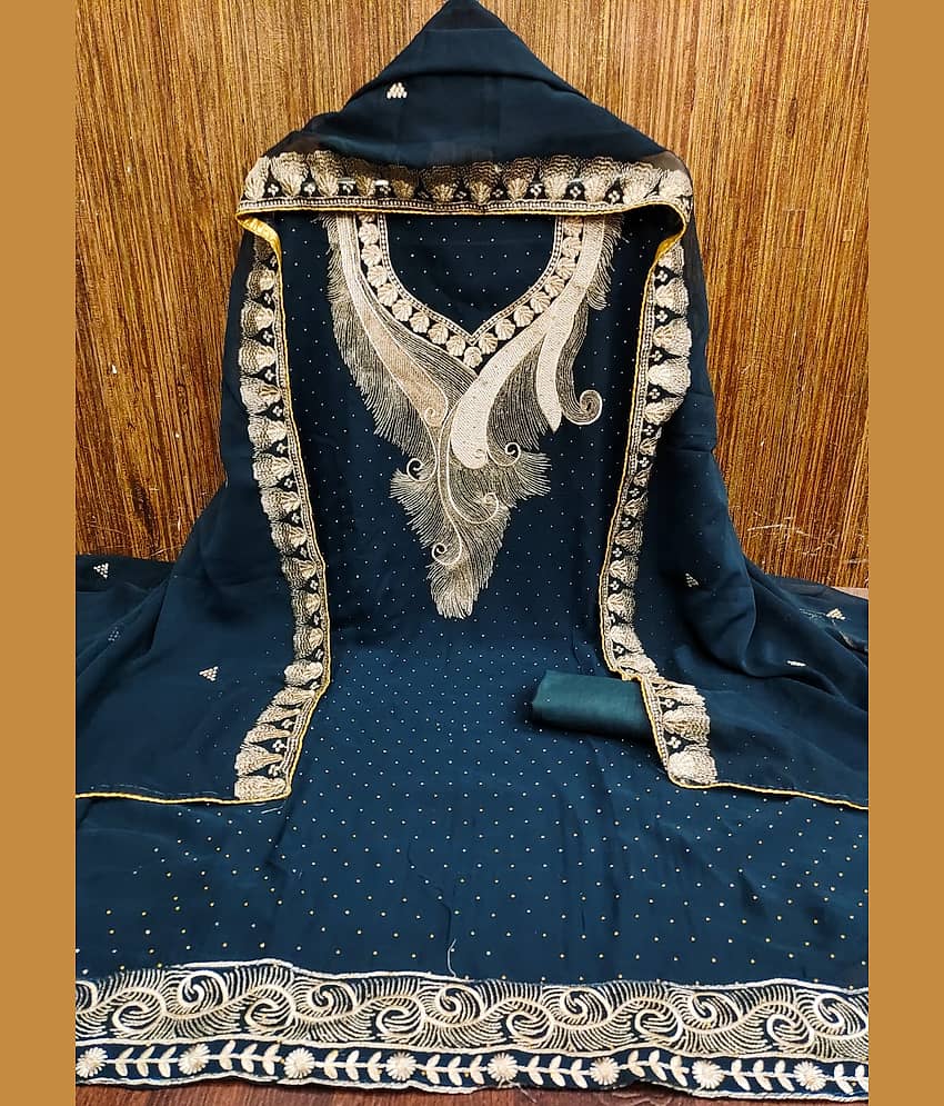 HL SILKMILLS Women Georgette Unstitched Dress Material ( Blue ) - Unstitched Fabrics | Buy online on ZillyBuy