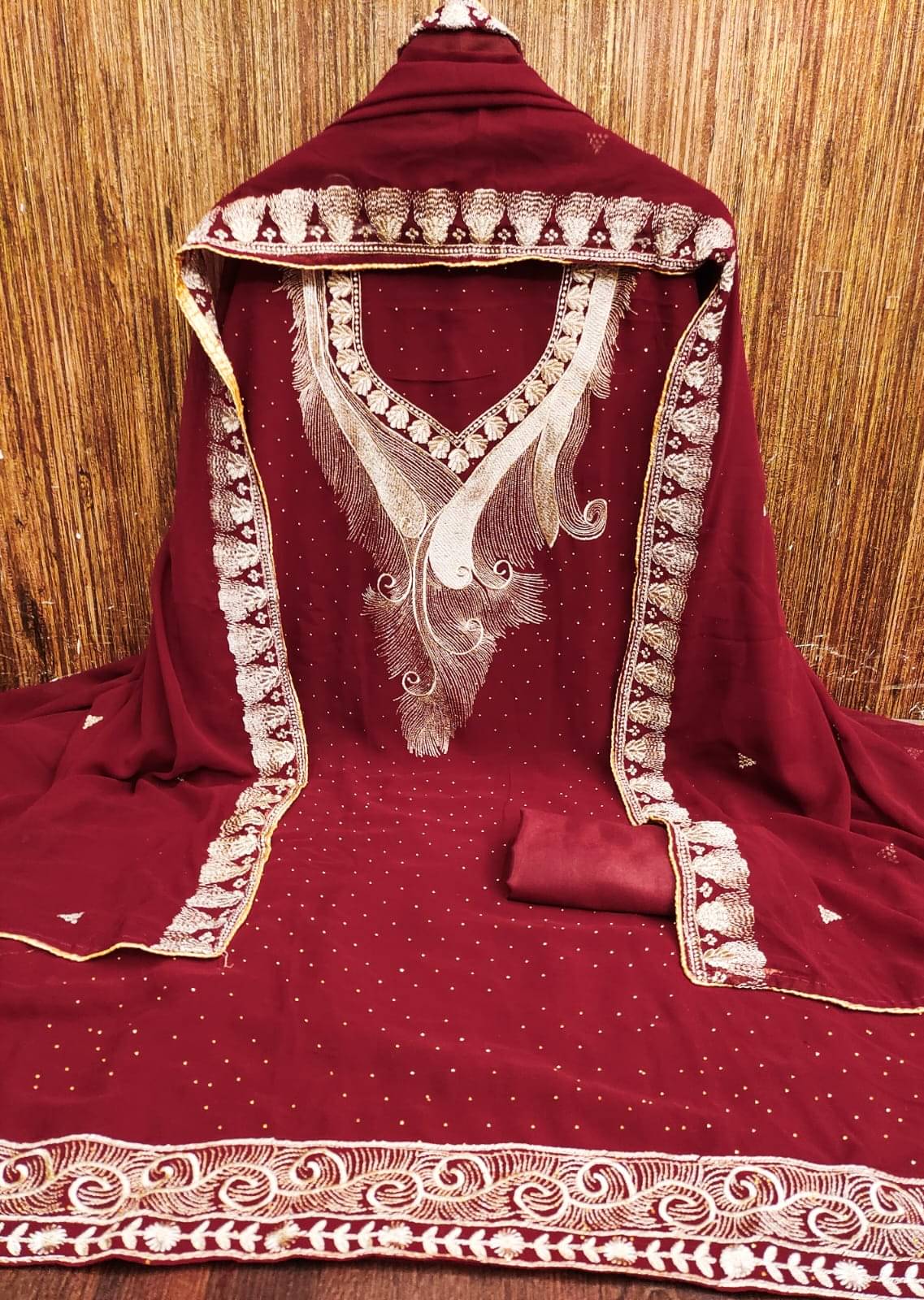 HL SILKMILLS Women Georgette Unstitched Dress Material ( Maroon ) HL SILKMILLS Women Georgette Unstitched Dress Material ( Maroon )