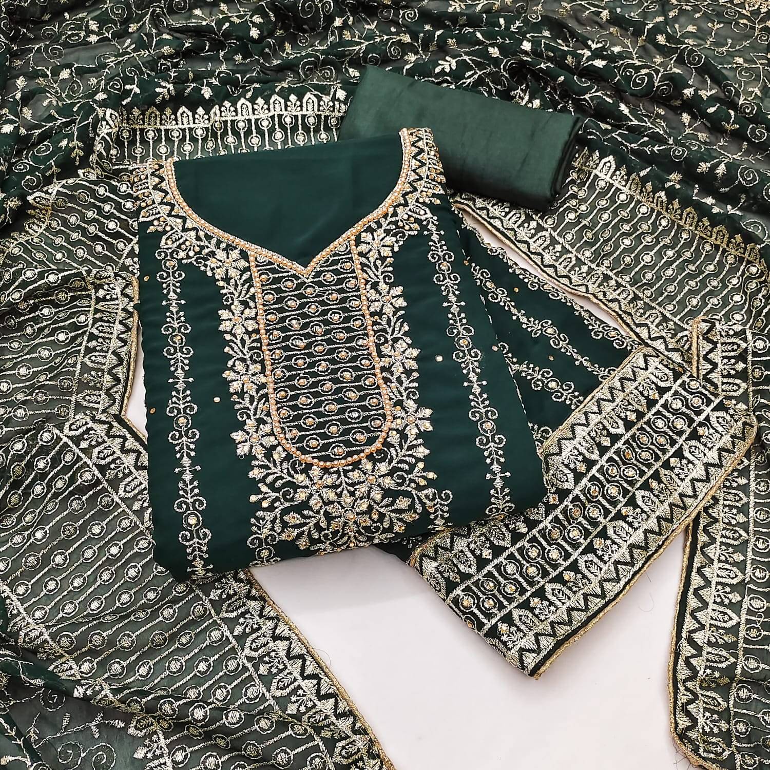 HL SILKMILLS Women Georgette Unstitched Dress Material ( Green ) HL SILKMILLS Women Georgette Unstitched Dress Material ( Green )