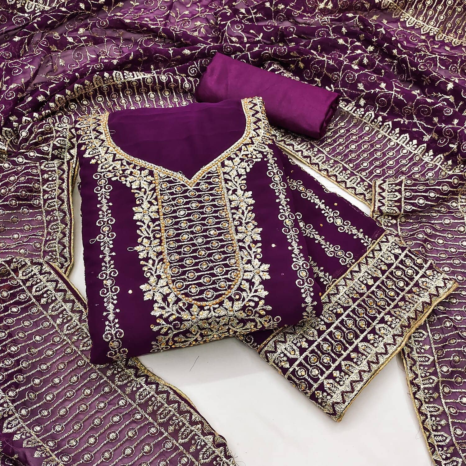 HL SILKMILLS Women Georgette Unstitched Dress Material ( Purple ) - Unstitched Fabrics | Buy online on ZillyBuy