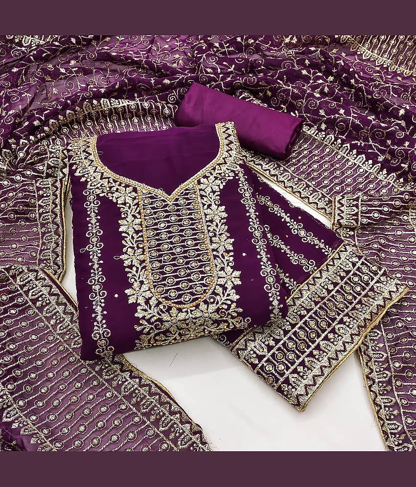 HL SILKMILLS Women Georgette Unstitched Dress Material ( Purple ) - Unstitched Fabrics | Buy online on ZillyBuy