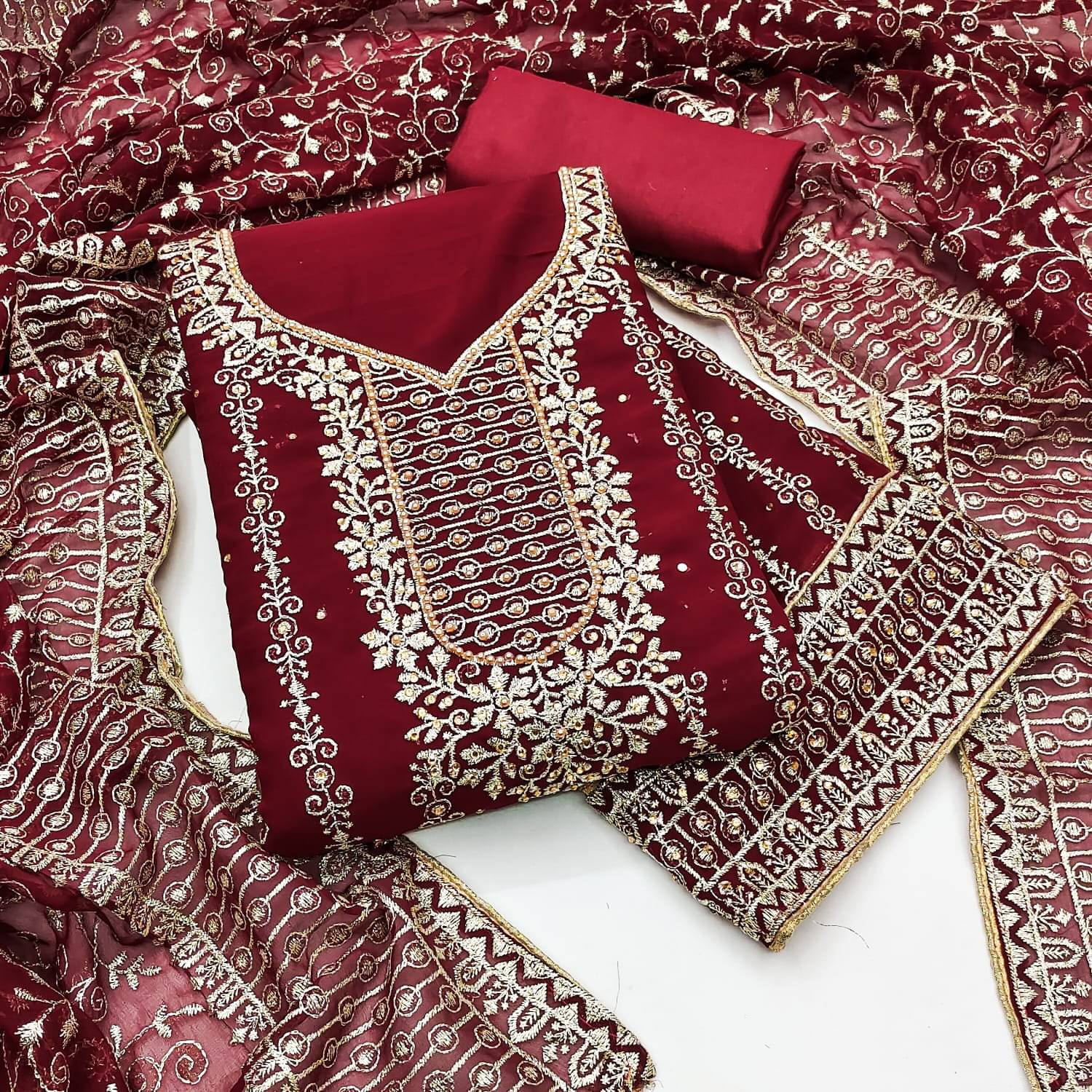 HL SILKMILLS Women Georgette Unstitched Dress Material ( Maroon ) HL SILKMILLS Women Georgette Unstitched Dress Material ( Maroon )