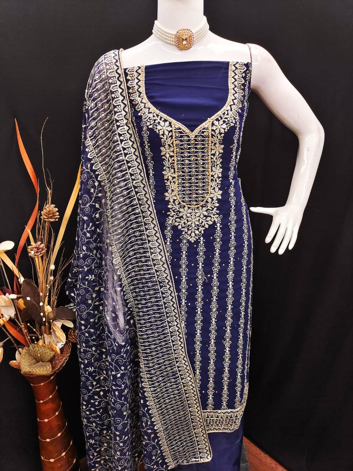     			HL SILKMILLS Women Georgette Unstitched Dress Material ( Blue )