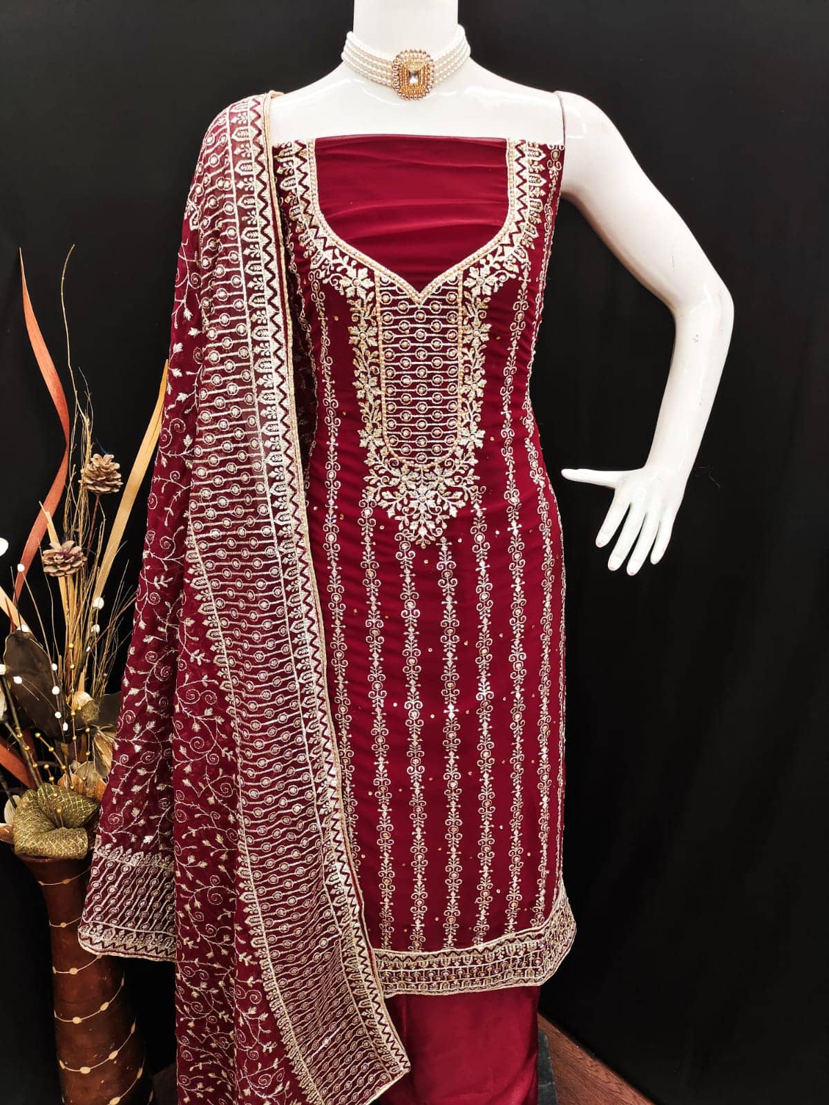 HL SILKMILLS Women Georgette Unstitched Dress Material ( Maroon ) - Unstitched Fabrics | Buy online on ZillyBuy