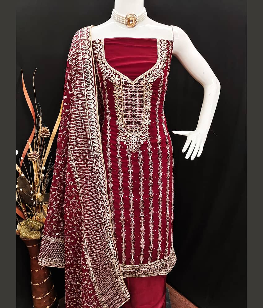 HL SILKMILLS Women Georgette Unstitched Dress Material ( Maroon ) - Unstitched Fabrics | Buy online on ZillyBuy