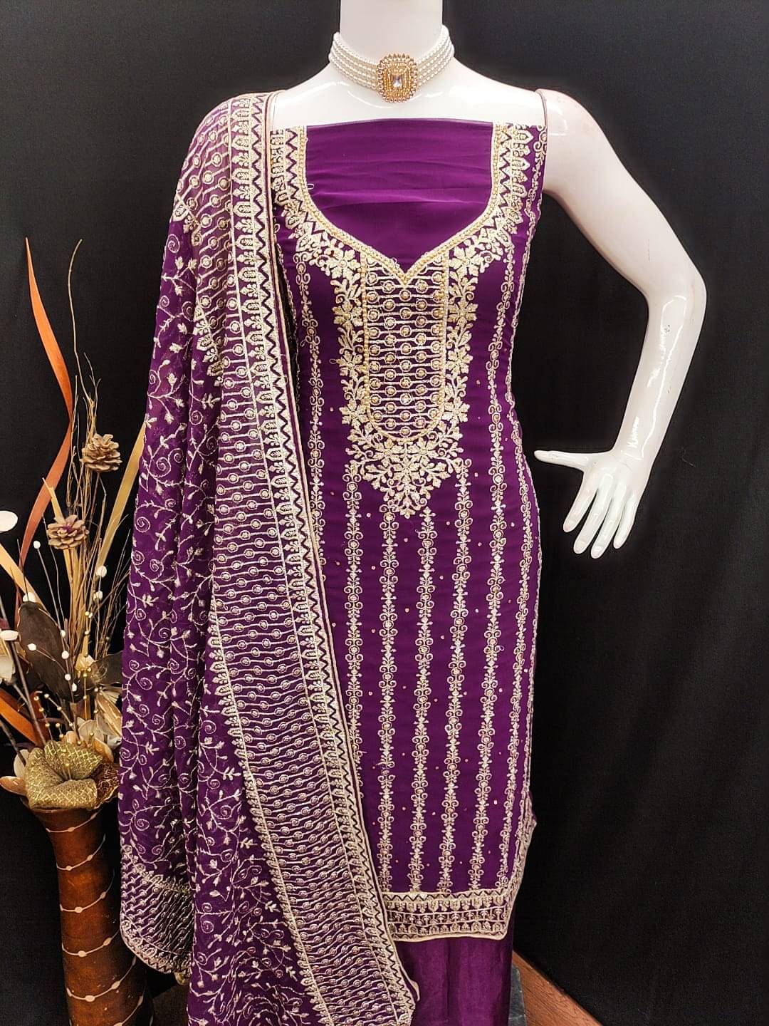     			HL SILKMILLS Women Georgette Unstitched Dress Material ( Purple )