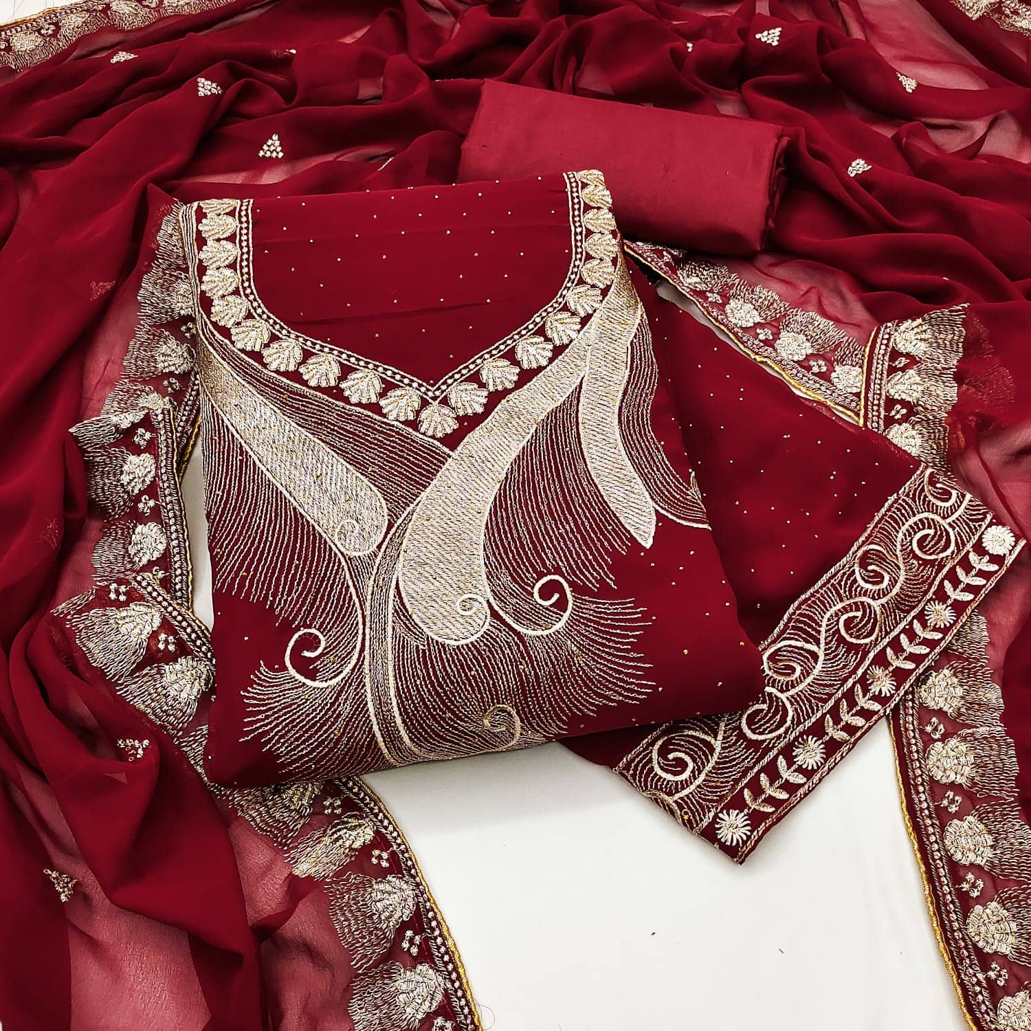 HL SILKMILLS Women Georgette Unstitched Dress Material ( Maroon ) - Unstitched Fabrics | Buy online on ZillyBuy