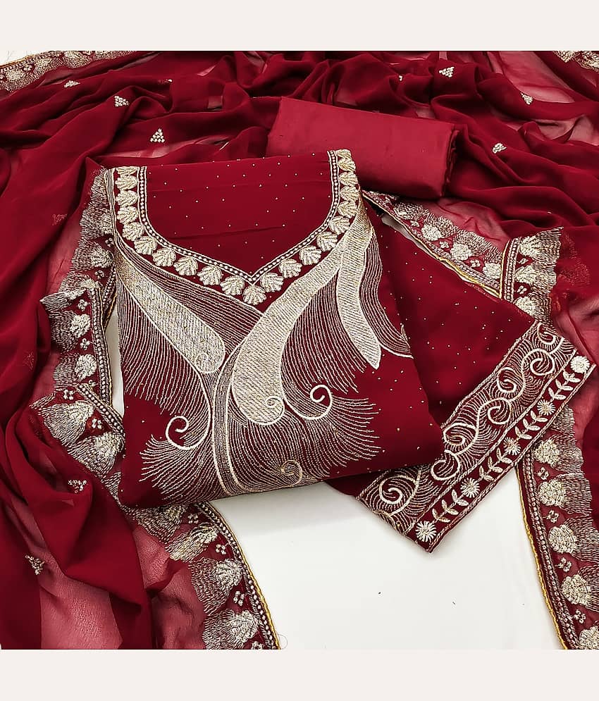 HL SILKMILLS Women Georgette Unstitched Dress Material ( Maroon ) - Unstitched Fabrics | Buy online on ZillyBuy