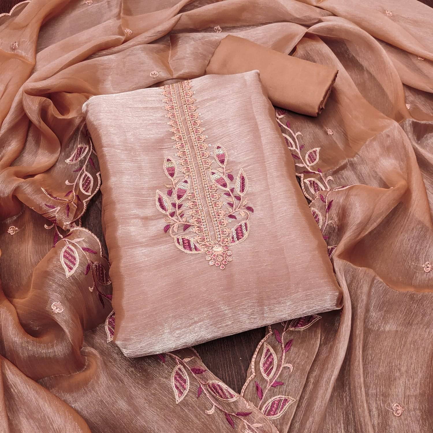     			HL SILKMILLS Women Organza Unstitched Dress Material ( Peach )