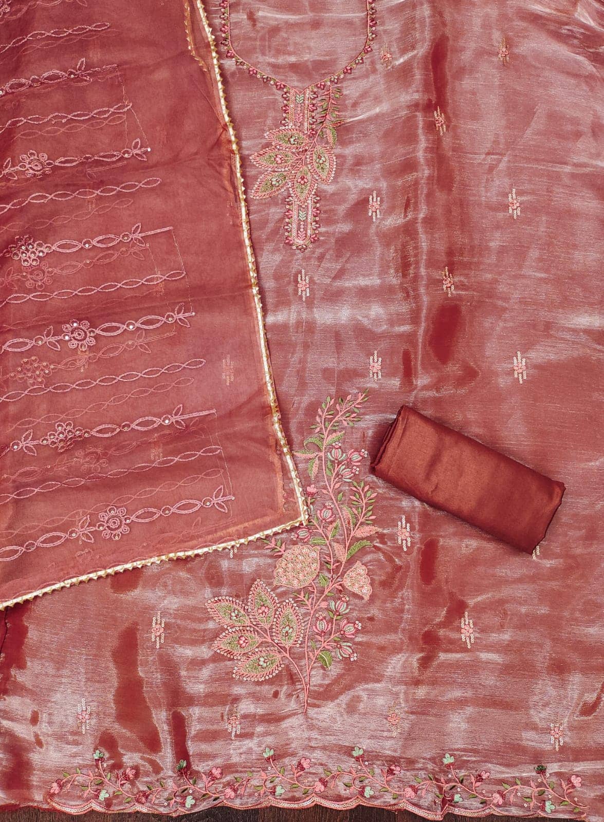 HL SILKMILLS Women Organza Unstitched Dress Material ( Peach ) - Unstitched Fabrics | Buy online on ZillyBuy