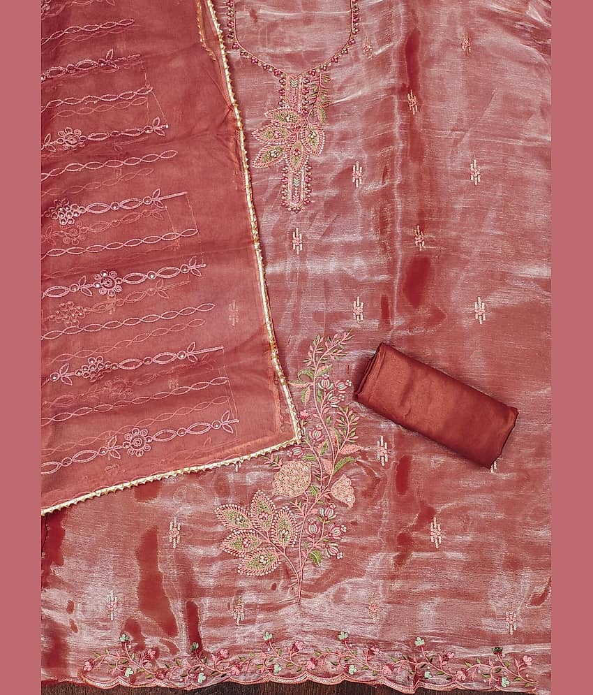 HL SILKMILLS Women Organza Unstitched Dress Material ( Peach ) - Unstitched Fabrics | Buy online on ZillyBuy