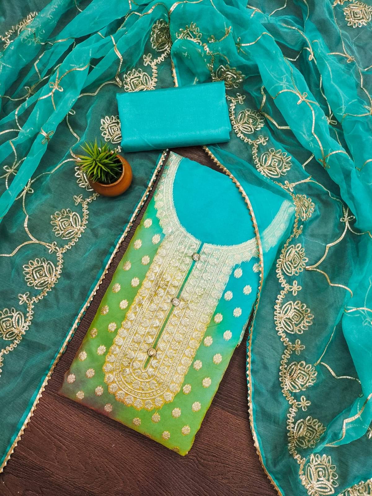 HL SILKMILLS Women Organza Unstitched Dress Material ( Sea Green )     			HL SILKMILLS Women Organza Unstitched Dress Material ( Sea Green )