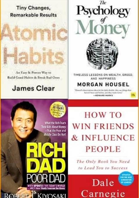     			How To Win Influence Friends & People + Atomic Habits + The Psychology of Money + Rich Dad Poor Dad