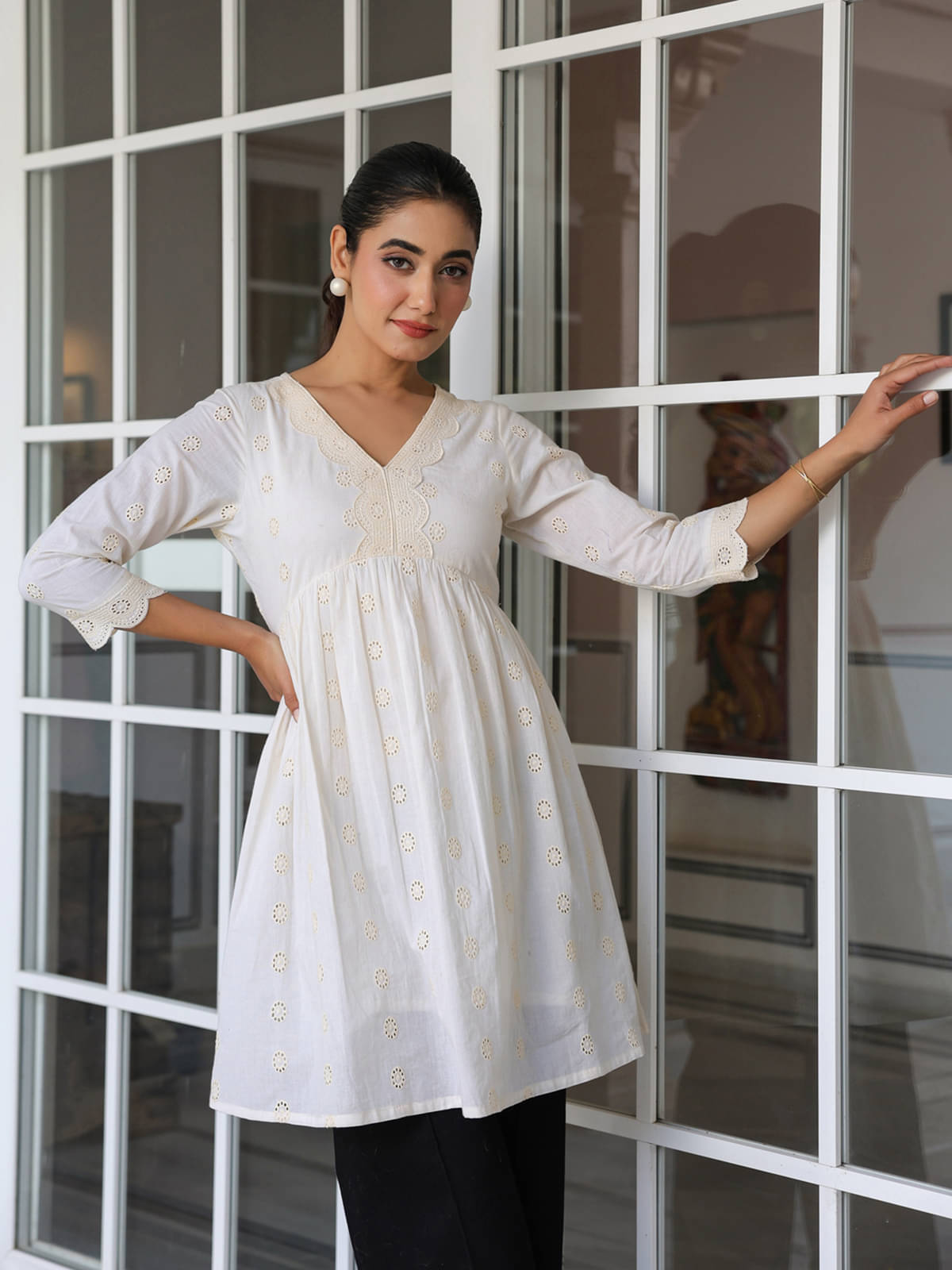 Janasya Women's Cotton Tunic ( Off White ) Janasya Women's Cotton Tunic ( Off White )