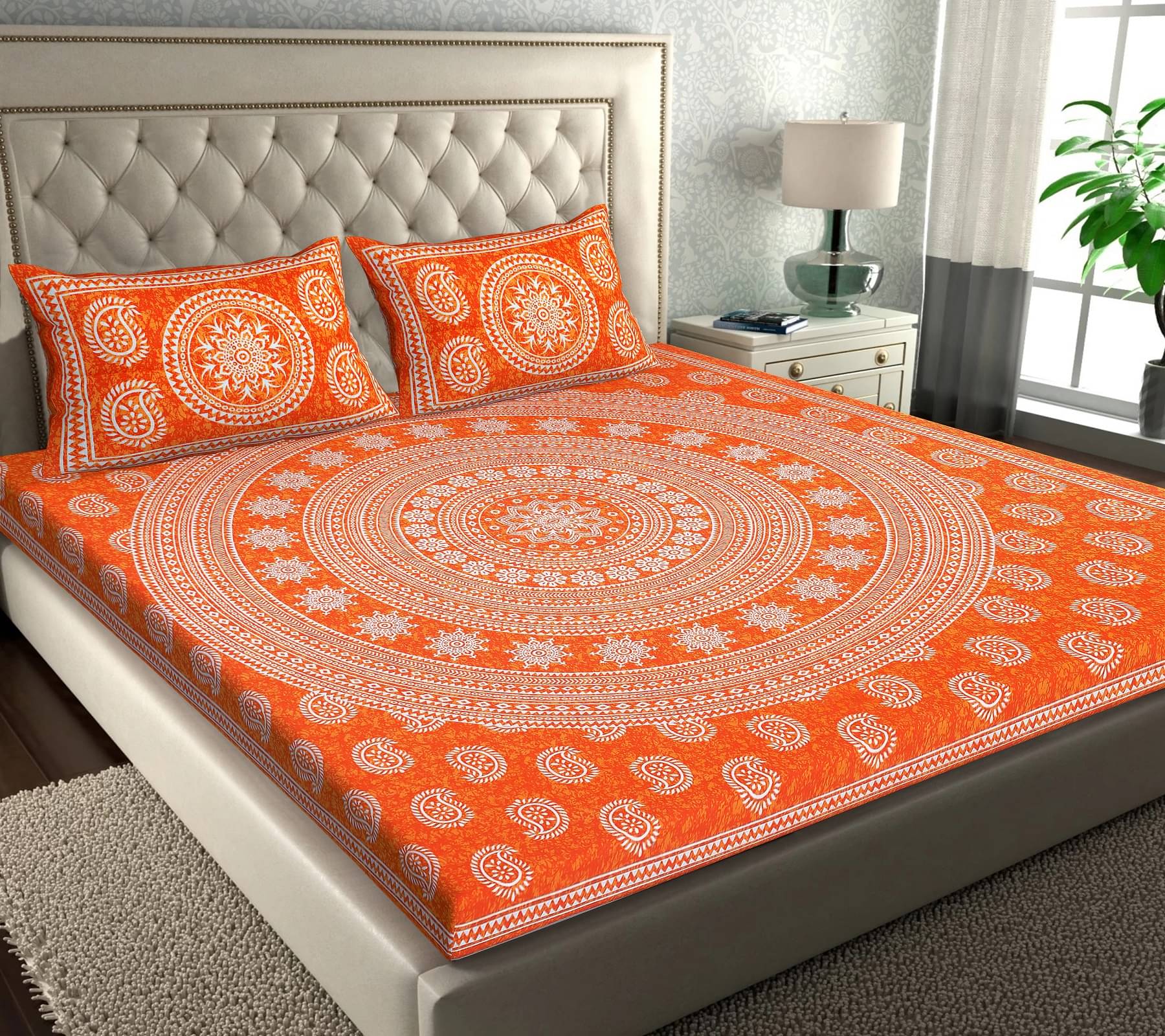 K.D.PRINTS Cotton 1 Double Queen Bedsheet with 2 Pillow Covers ( Orange ) K.D.PRINTS Cotton 1 Double Queen Bedsheet with 2 Pillow Covers ( Orange )