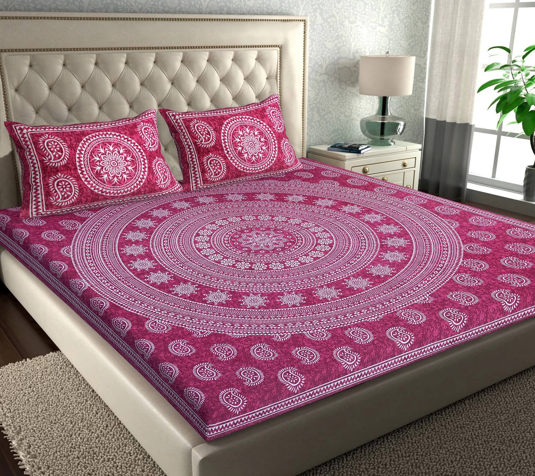 K.D.PRINTS Cotton 1 Double Queen Bedsheet with 2 Pillow Covers ( Pink ) K.D.PRINTS Cotton 1 Double Queen Bedsheet with 2 Pillow Covers ( Pink )