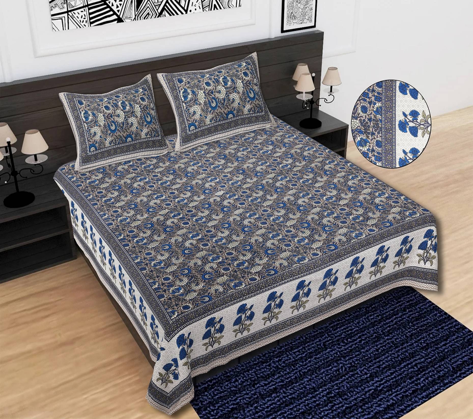 K.D.PRINTS Cotton 1 Double Queen Bedsheet with 2 Pillow Covers ( Multicolor ) K.D.PRINTS Cotton 1 Double Queen Bedsheet with 2 Pillow Covers ( Multicolor )