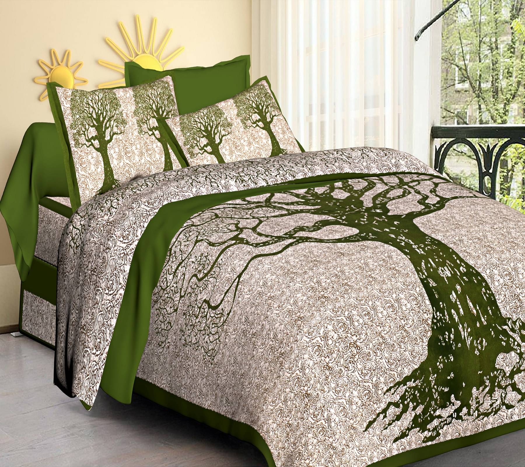 K.D.PRINTS Cotton 1 Double Bedsheet with 2 Pillow Covers ( Green ) K.D.PRINTS Cotton 1 Double Bedsheet with 2 Pillow Covers ( Green )