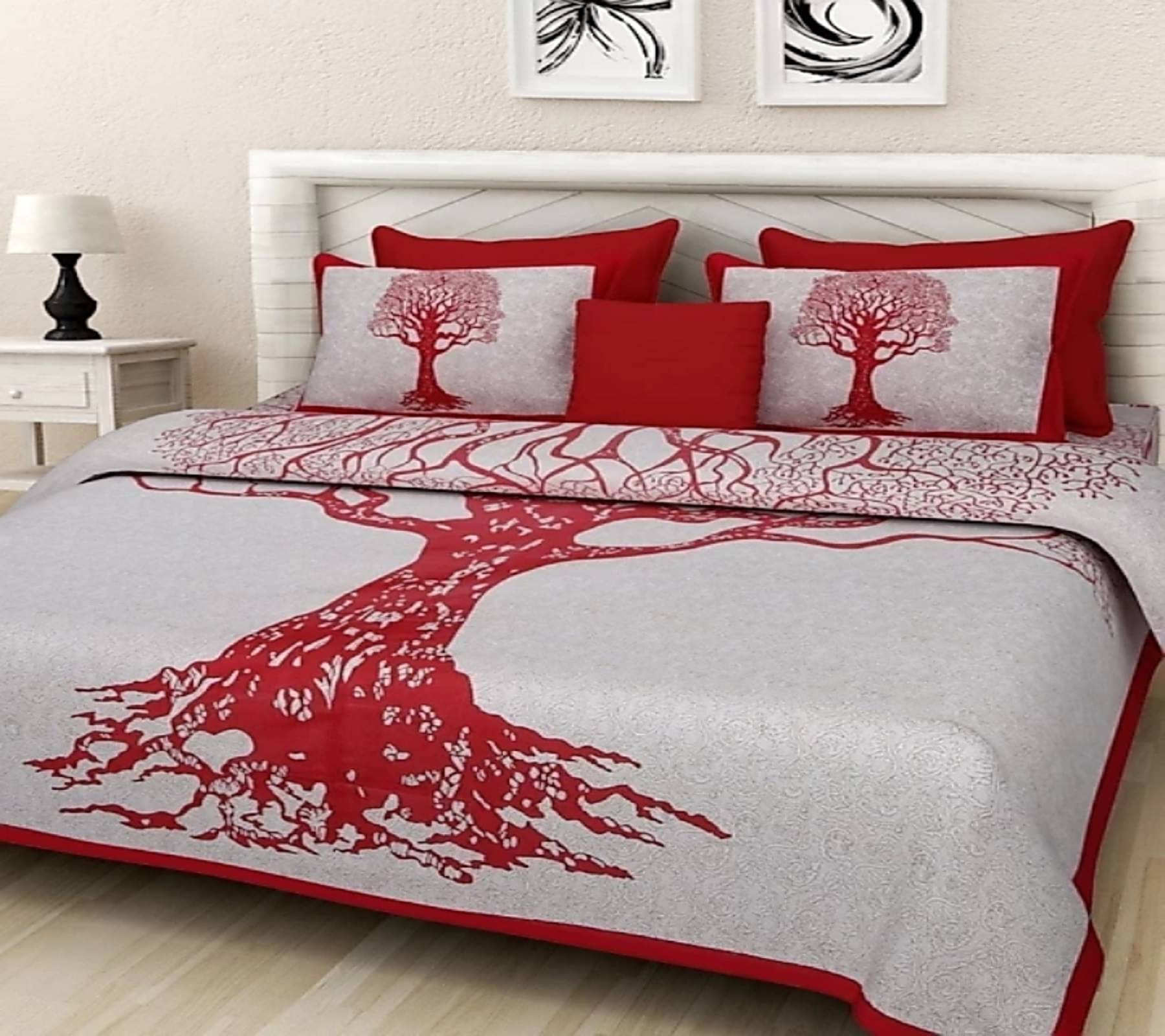 K.D.PRINTS Cotton 1 Double Bedsheet with 2 Pillow Covers ( Red ) K.D.PRINTS Cotton 1 Double Bedsheet with 2 Pillow Covers ( Red )