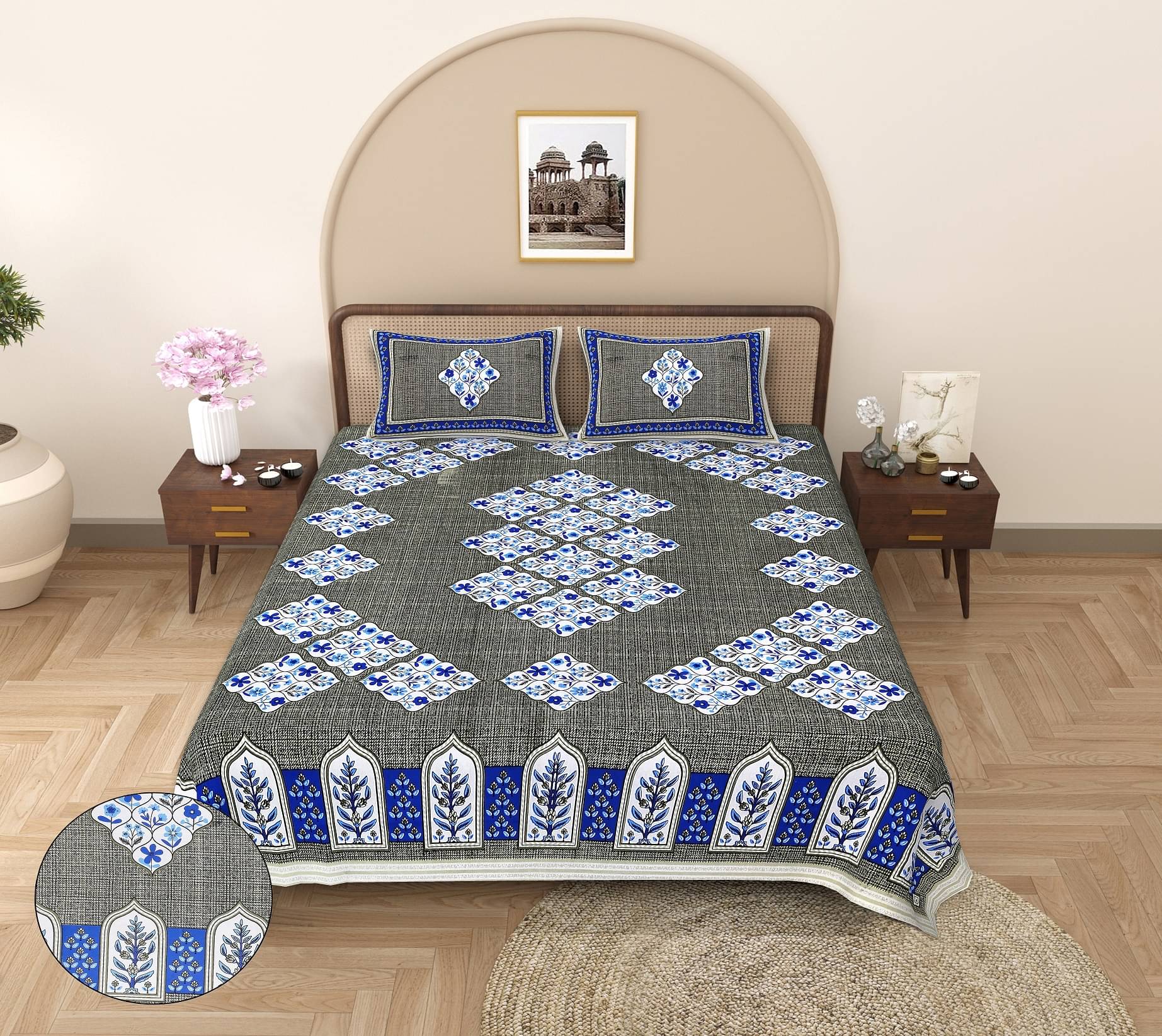 K.D.PRINTS Cotton 1 Double Queen Bedsheet with 2 Pillow Covers ( Multicolor ) K.D.PRINTS Cotton 1 Double Queen Bedsheet with 2 Pillow Covers ( Multicolor )