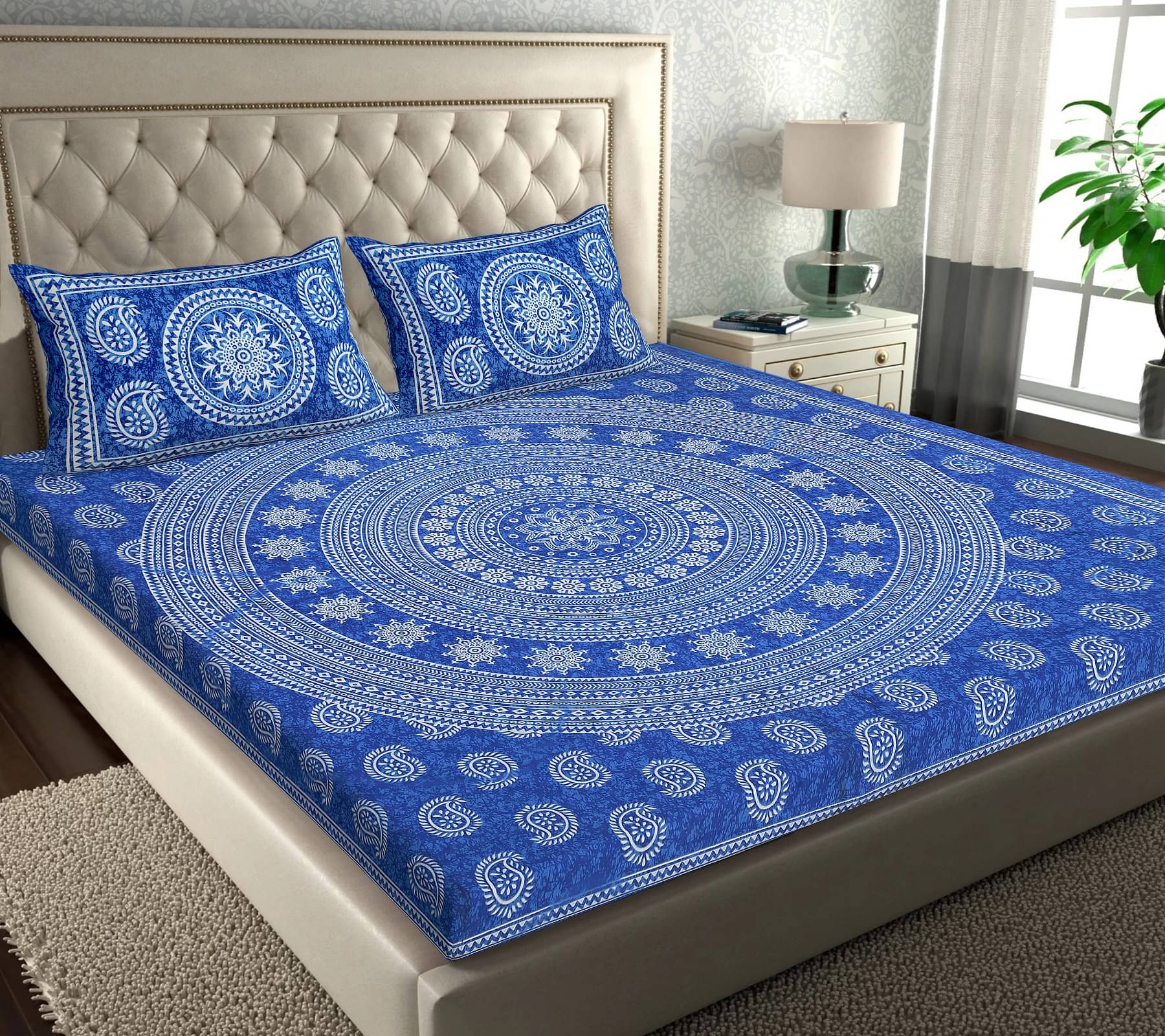 K.D.PRINTS Cotton 1 Double Bedsheet with 2 Pillow Covers ( Blue ) K.D.PRINTS Cotton 1 Double Bedsheet with 2 Pillow Covers ( Blue )