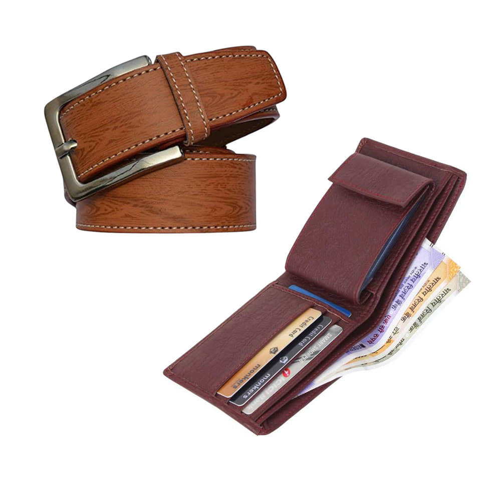 Kastner - Multicolor PU Men's Belts Wallets Set ( Pack of 2 )