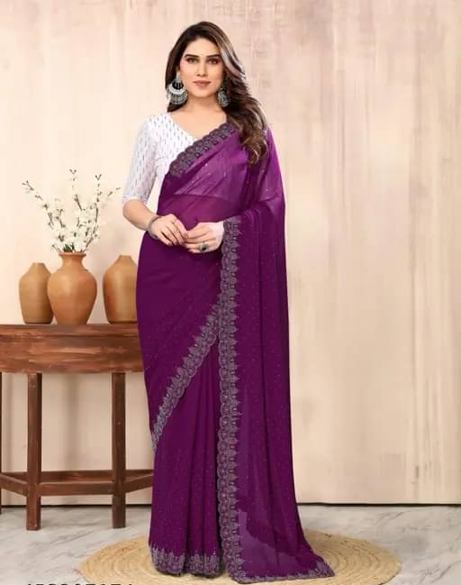 Kevami Fashion Georgette Embroidered Banarasi saree With Unstitched Blouse Piece ( Wine )     			Kevami Fashion Georgette Embroidered Banarasi saree With Unstitched Blouse Piece ( Wine )