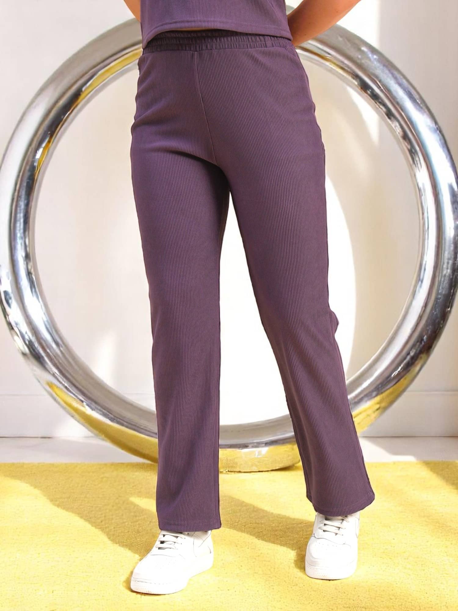 Leewan Women Knitted Casual Pants ( Lavender ) - Trousers | Buy online on ZillyBuy
