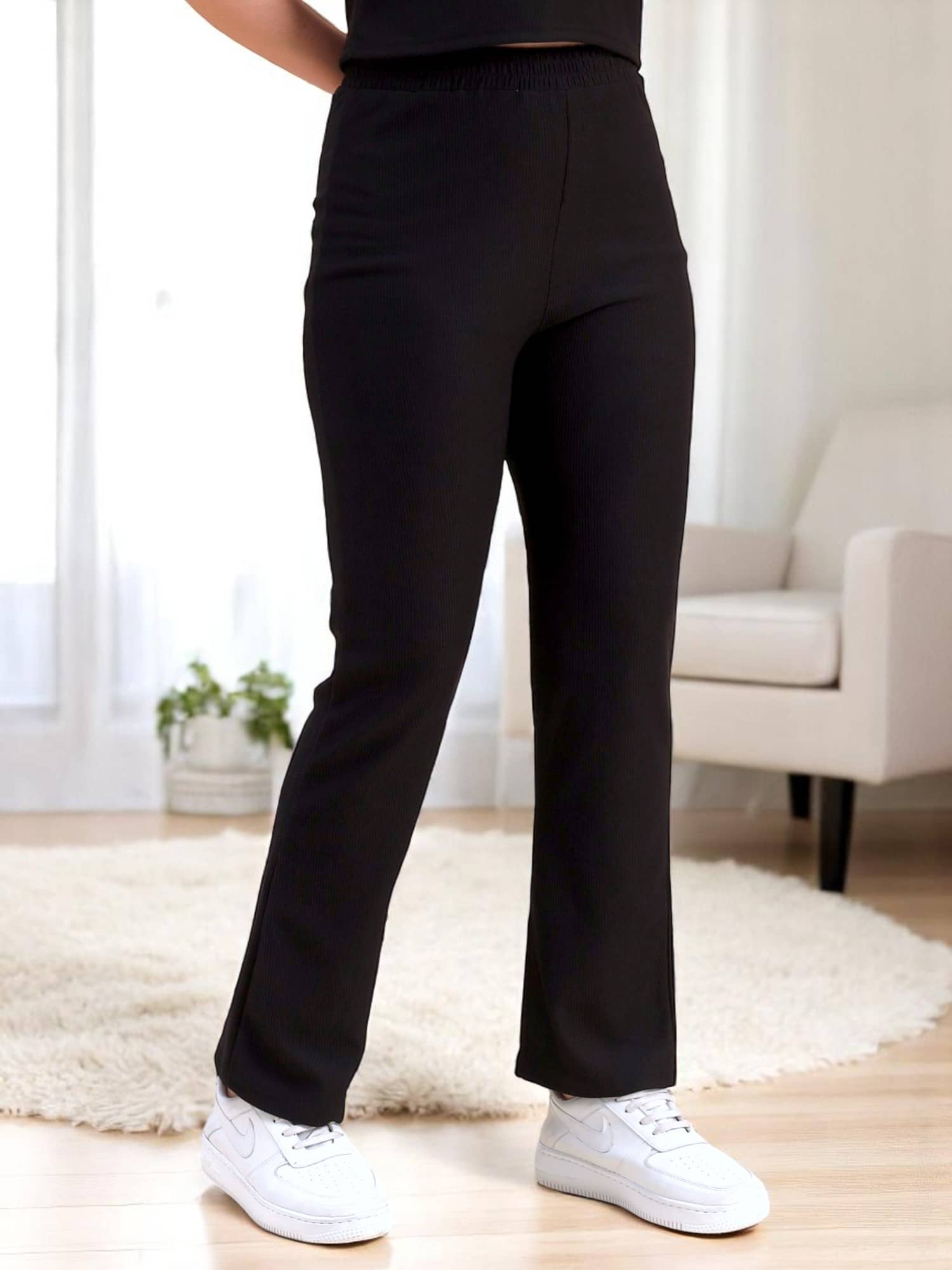 Leewan Women Knitted Casual Pants ( Black ) - Trousers | Buy online on ZillyBuy